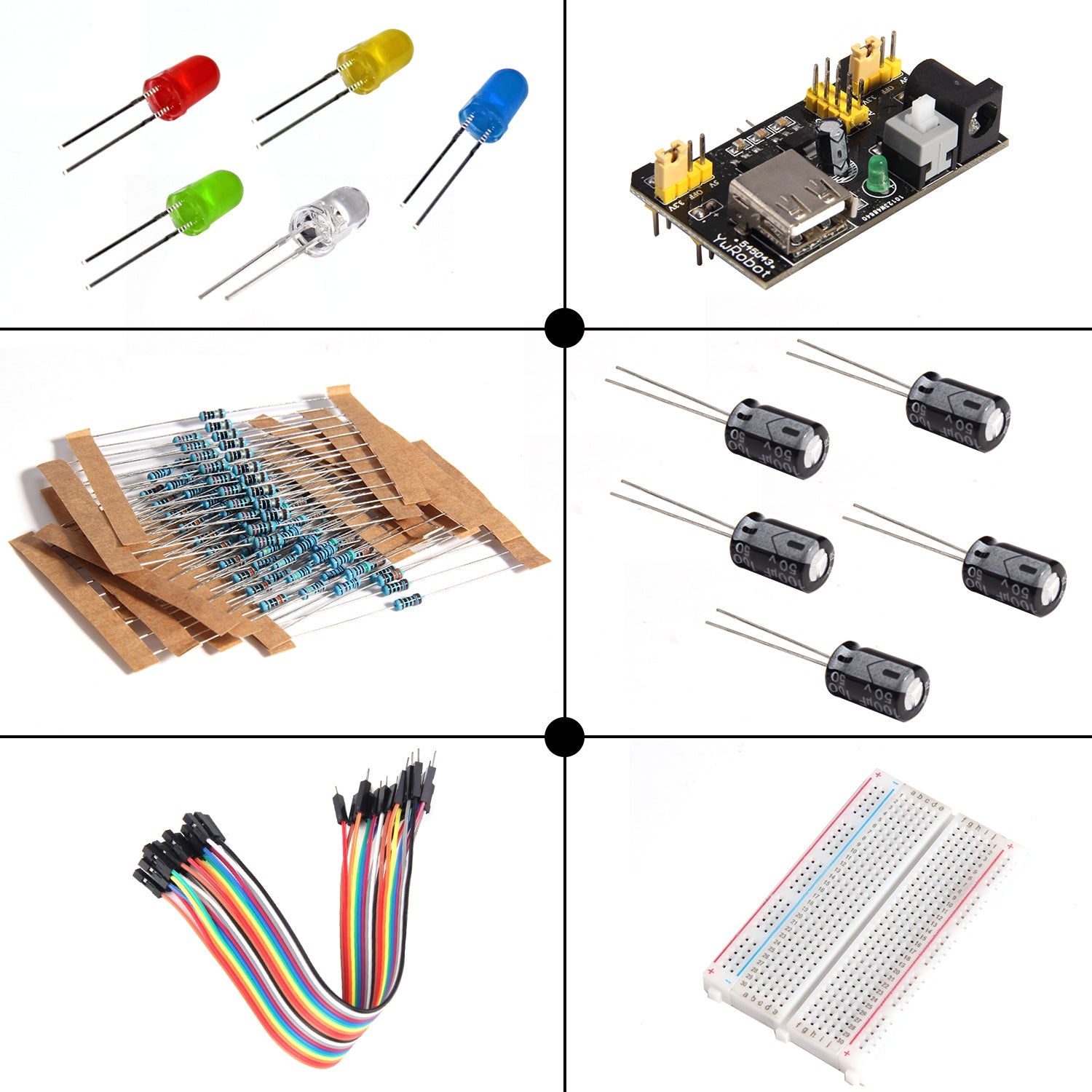 Electronic Component kit with Power Supply Module, Breadboard, Resistor, Capacitor, LED, Potentiometer for Arduino