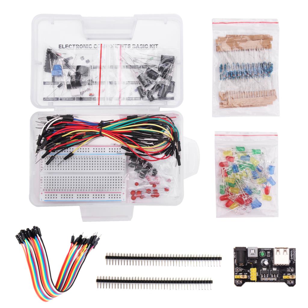 Electronic Component kit with Power Supply Module, Breadboard, Resistor, Capacitor, LED, Potentiometer for Arduino