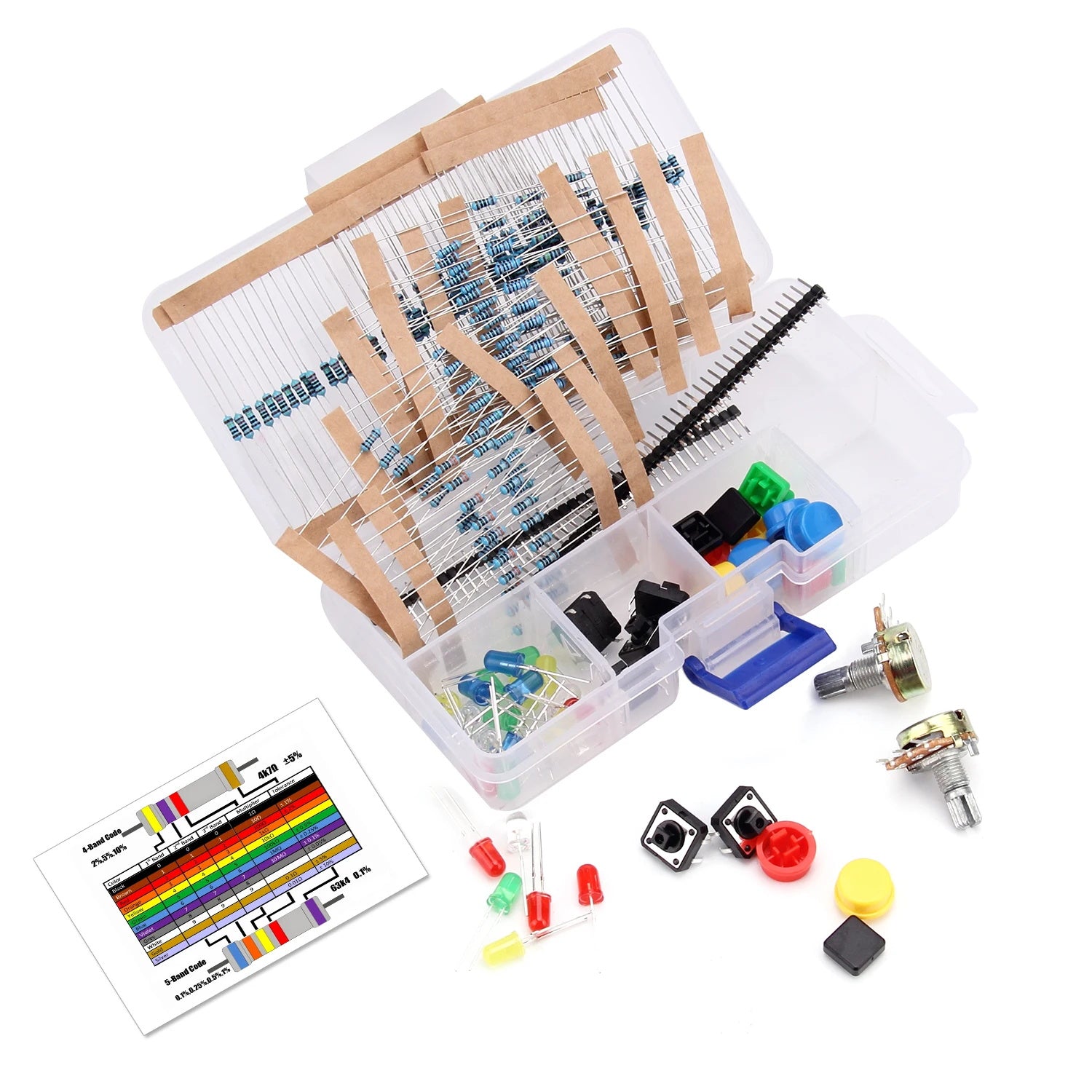 Electronics Component Pack with resistors, LEDs, Switch, Potentiometer for Arduino for UNO, MEGA2560, Raspberry Pi