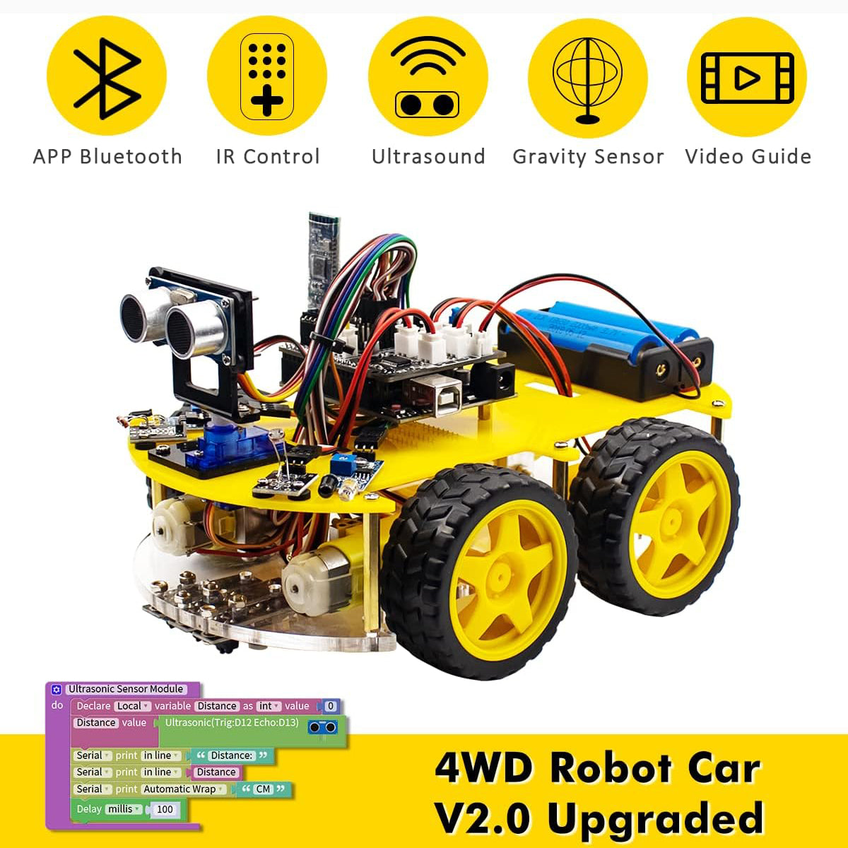 LAFVIN 4WD Smart Robot Car Kit Upgraded V2.0 for Arduino Starter Set STEM Intelligent Robot Car
