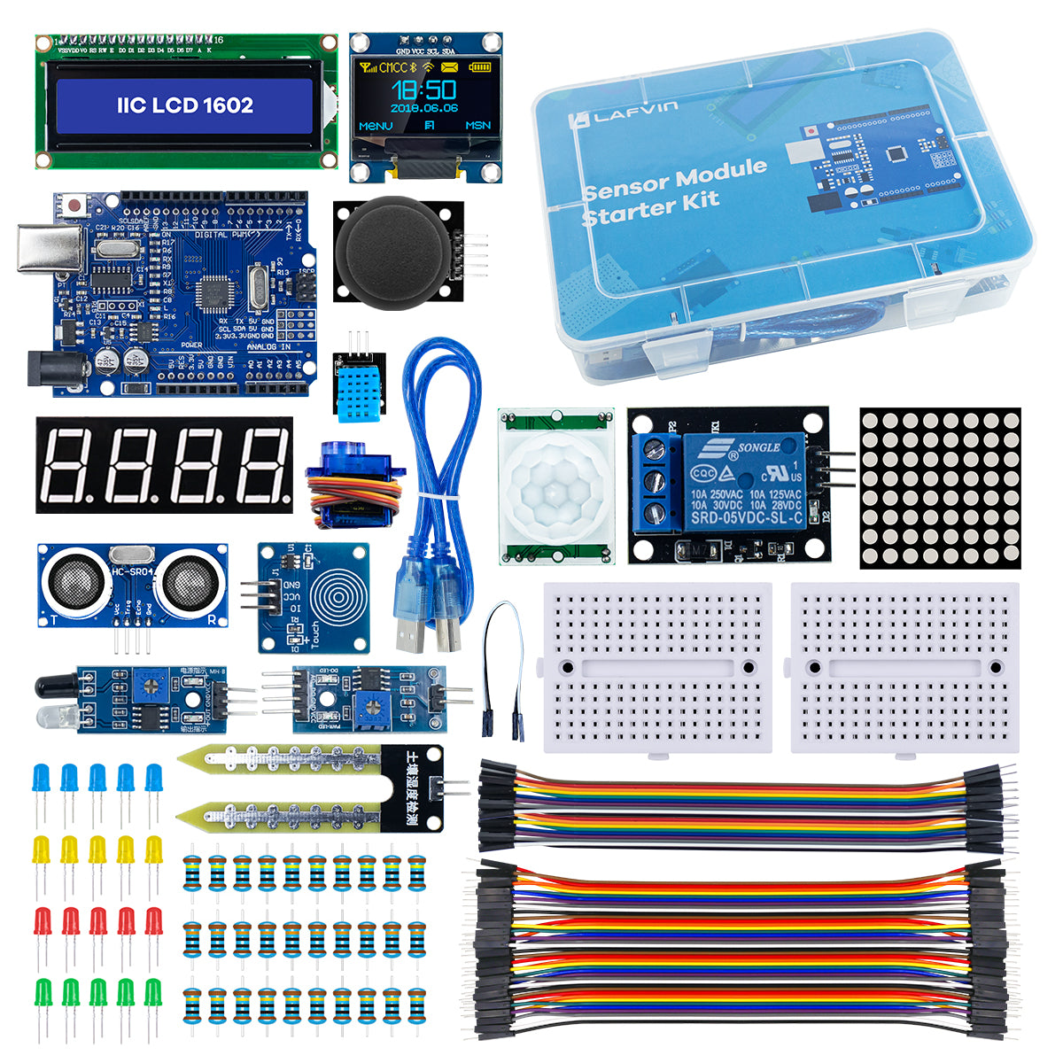 LAFVIN Sensor Module Starter Kit Sensor Blocks for Arduino with R3 Board, 0.96" OLED 1602 LCD Module, Breadboard, with Tutorial