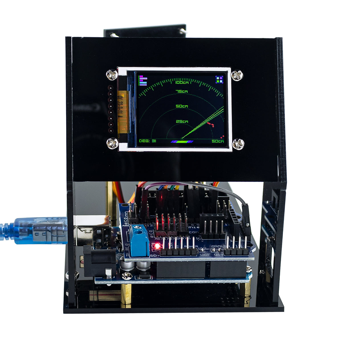 LAFVIN Simulation Ultrasonic Radar Sensor Module for Arduino DIY Kit 180-Degree Scanning Detector with 1.8" SPI TFT Screen