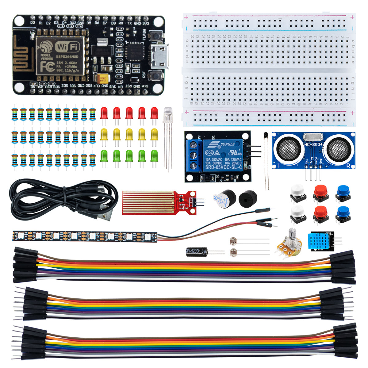 LAFVIN ESP8266 NodeMCU WiFi Starter Kit for Arduino with Breadboard Relay Ultrasonic Sensor DHT11 LED Jumper Wires STEM Programming Kit