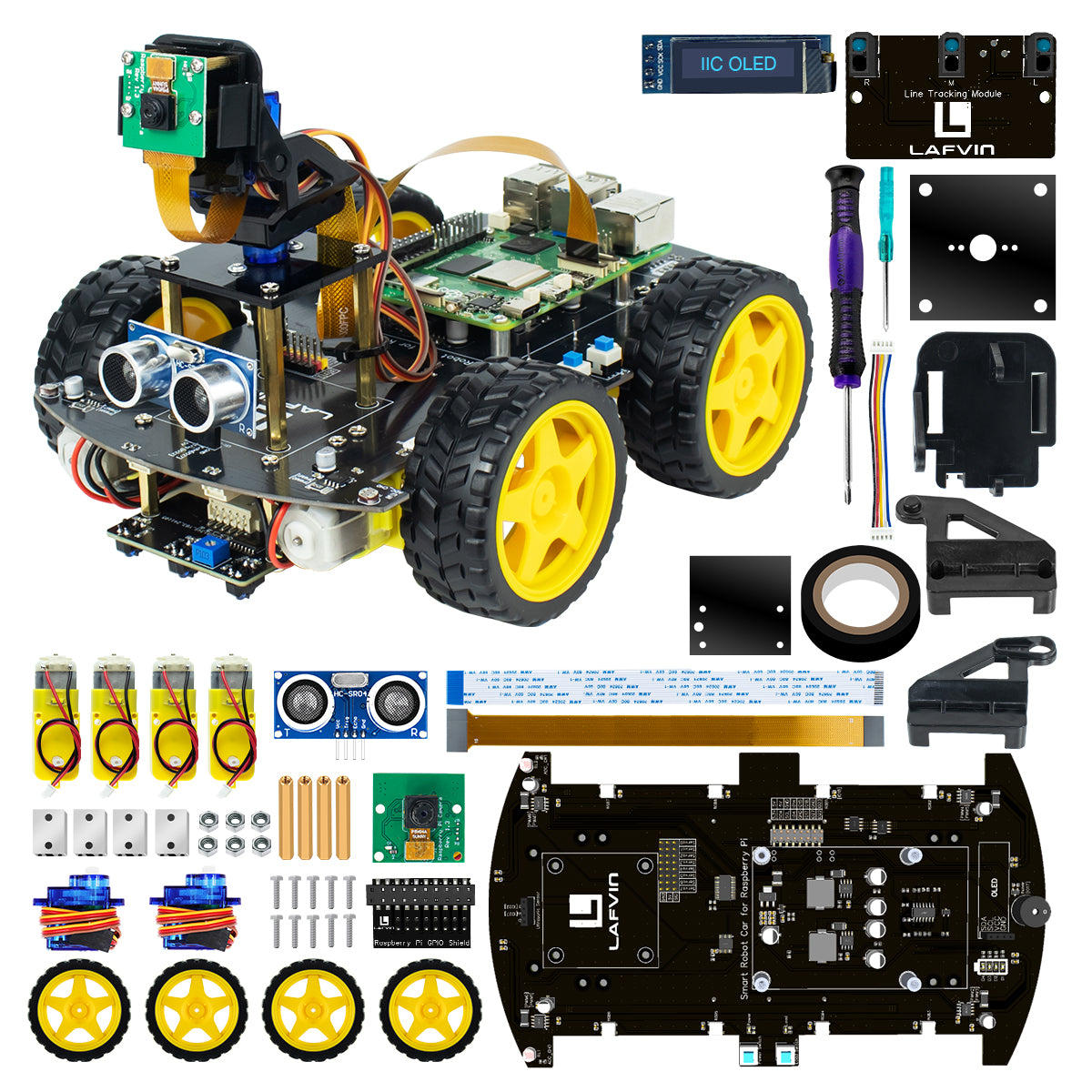 LAFVIN Robot Car Kit for Raspberry Pi 4WD Smart Car Kit with Cam Module Python Programming DIY Projects Kit