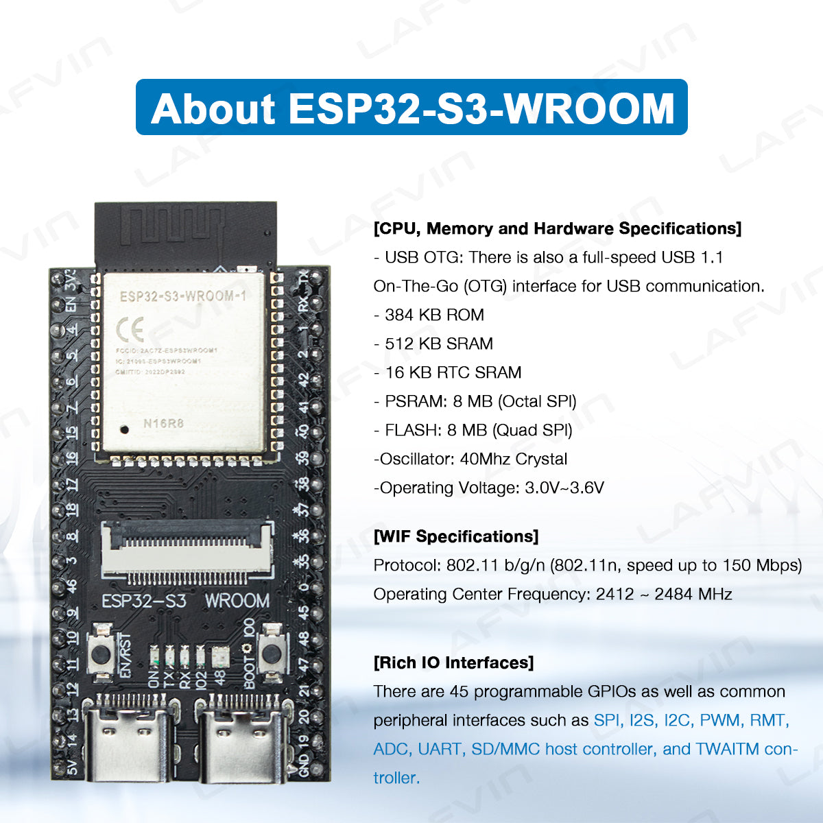 LAFVIN Basic Starter Kit for ESP32-S3-WROOM for Arduino IDE Programming Learning Kit with Tutorial