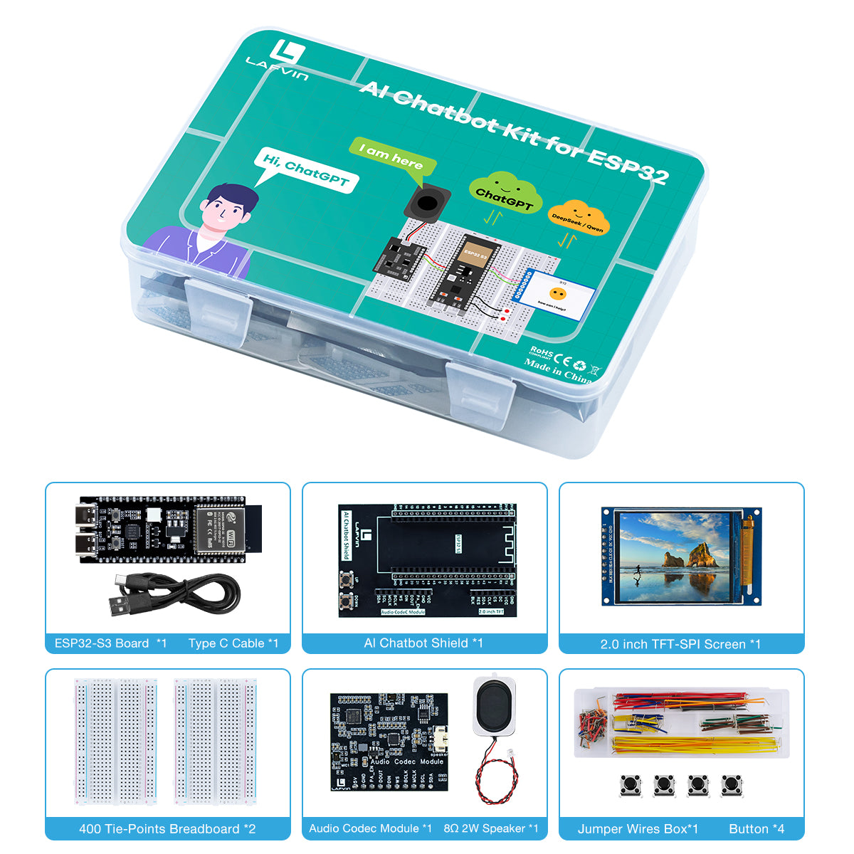 LAFVIN AI Chatbot Kit for ESP32 S3 Control Board Xiao Zhi AI Chatbot DIY Emotional Communication Learning Kit