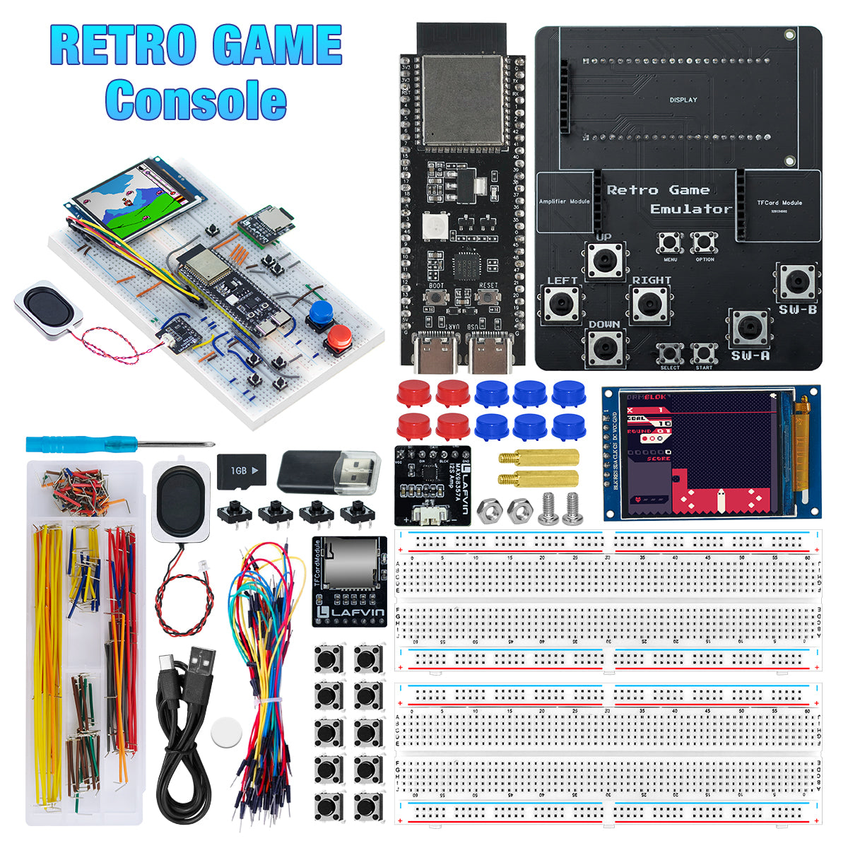 LAFVIN ESP32S3 Retro Game Console Kit with 2.4-inch TFT-SPI Screen Integrated Circuit DIY Programming Kit