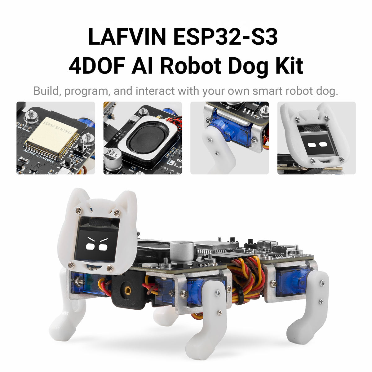 LAFVIN ESP32 S3 4DOF AI Robot Dog Kit Integrating AI Voice Interaction, Bionic Motion, OLED Facial Expression Display