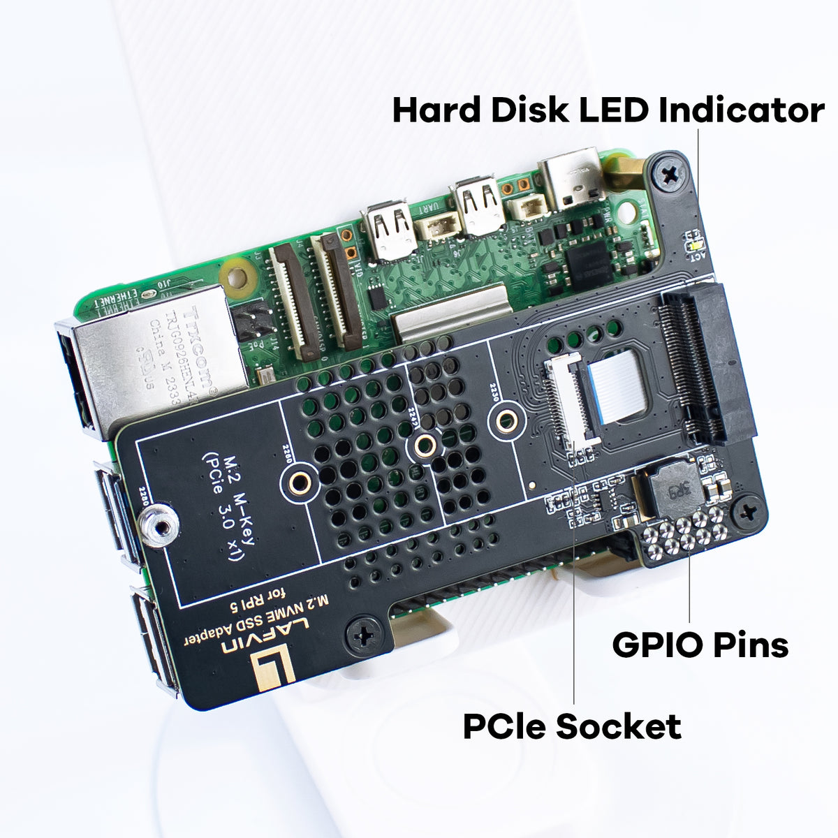 LAFVIN M.2 NVMe SSD Adapter for Raspberry Pi 5 - PCIe Gen3 High-Speed, Compatible with 2230/2242/2260/2280 sizes