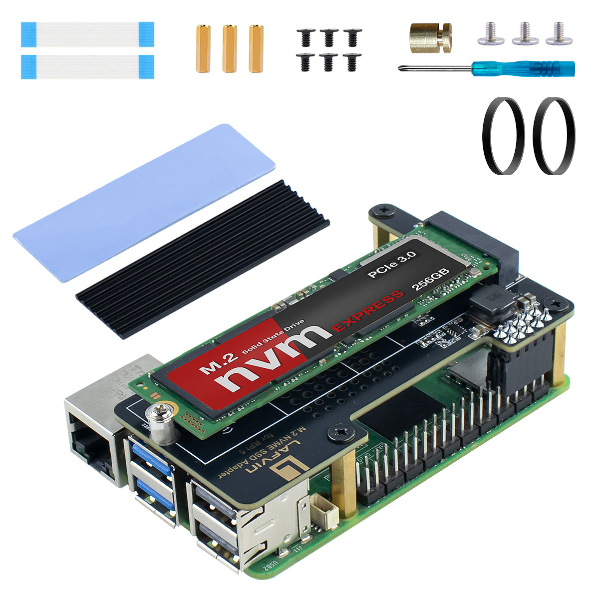 LAFVIN M.2 NVMe SSD Adapter for Raspberry Pi 5 - PCIe Gen3 High-Speed, Compatible with 2230/2242/2260/2280 sizes
