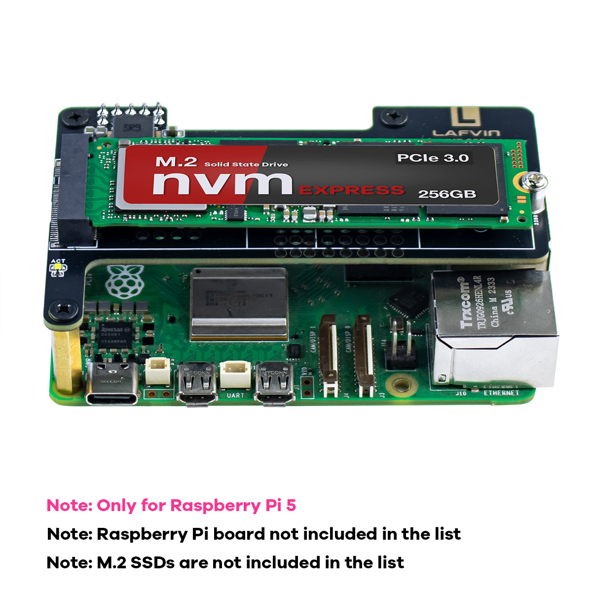 LAFVIN M.2 NVMe SSD Adapter for Raspberry Pi 5 - PCIe Gen3 High-Speed, Compatible with 2230/2242/2260/2280 sizes