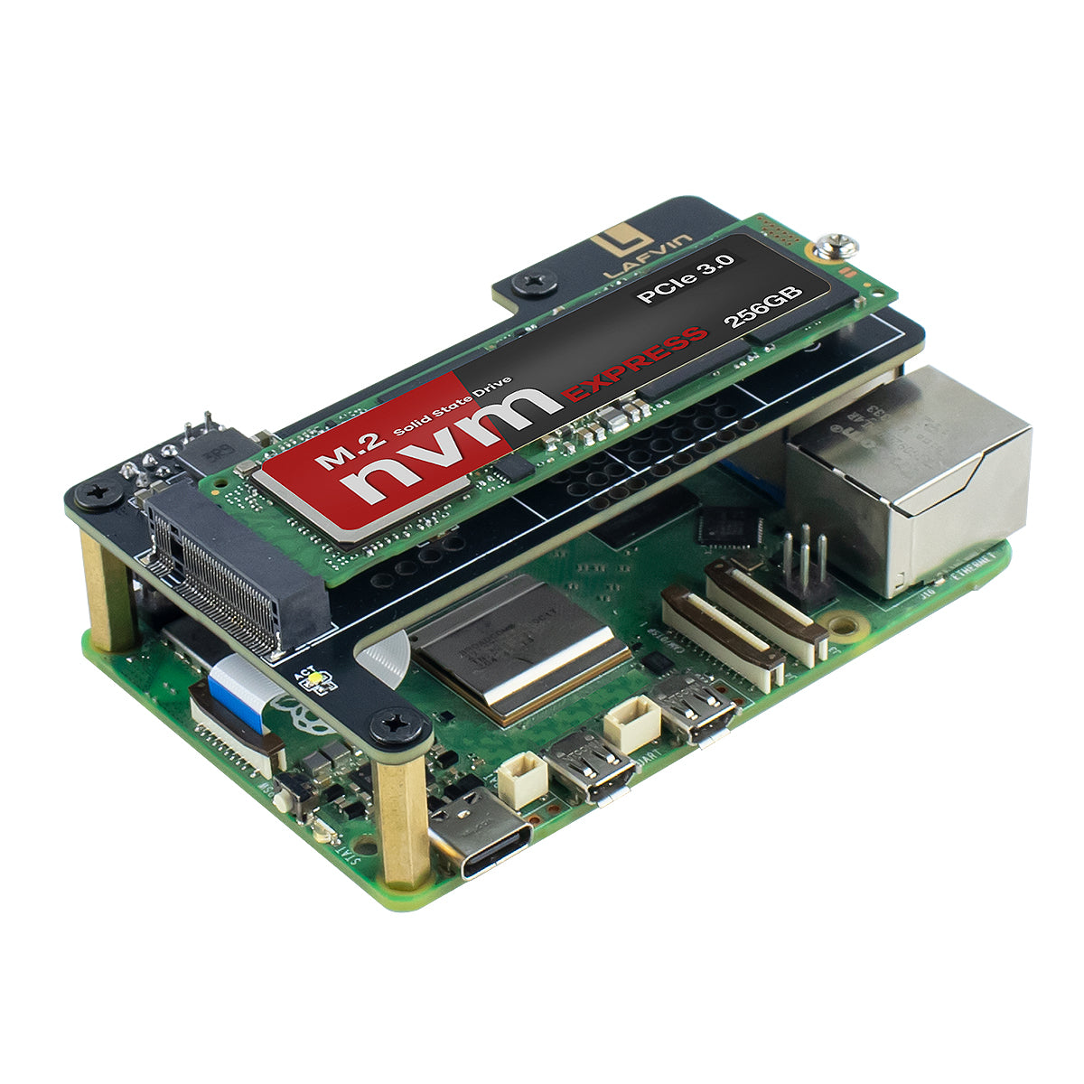 LAFVIN M.2 NVMe SSD Adapter for Raspberry Pi 5 - PCIe Gen3 High-Speed, Compatible with 2230/2242/2260/2280 sizes