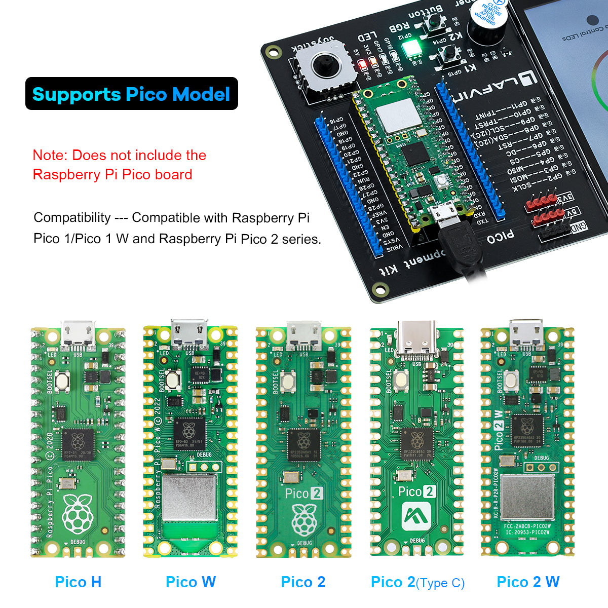LAFVIN Raspberry Pi Pico/Pico W Expansion Board Module with 3.5-inch IPS TFT Touch Screen LED Indicator Kit