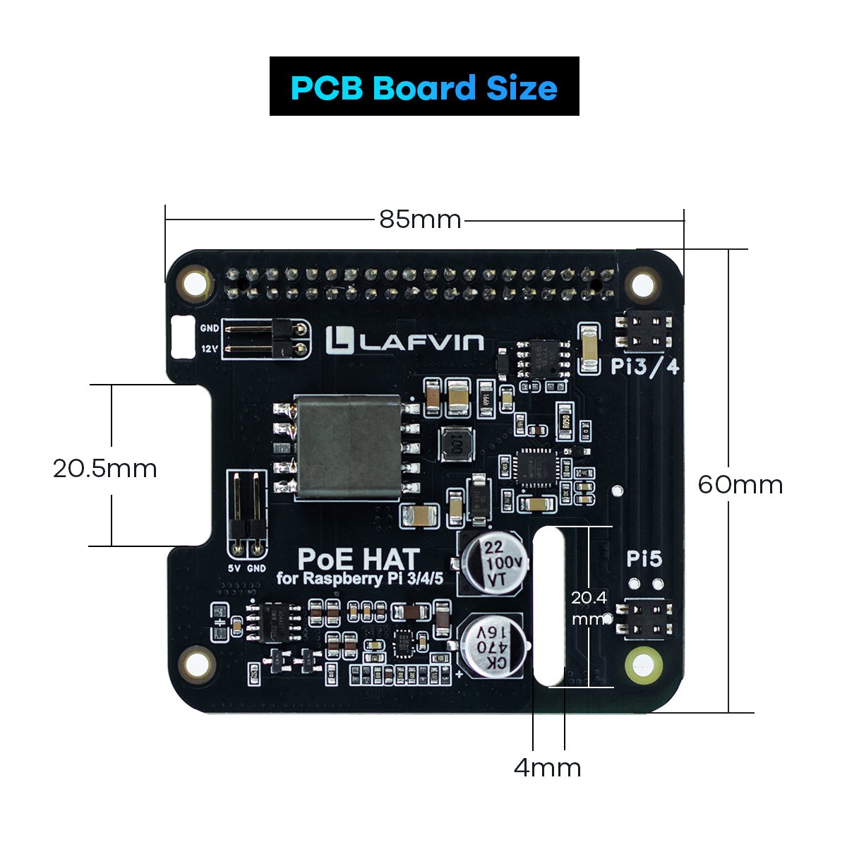 LAFVIN POE HAT for Raspberry Pi 3B+/4B/5 Power Over Ethernet Expansion Board