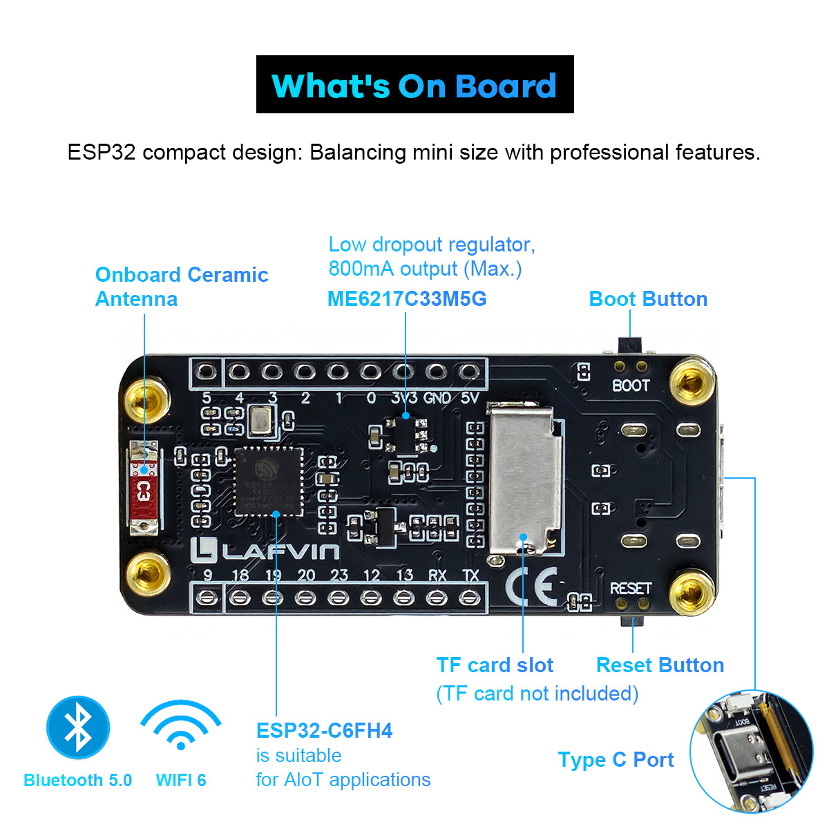 ESP32-C6 Module with 1.47inch Display Module Board Supports Wi-Fi 6 & BT ESP32 1.47 inch Display Type for Arduino
