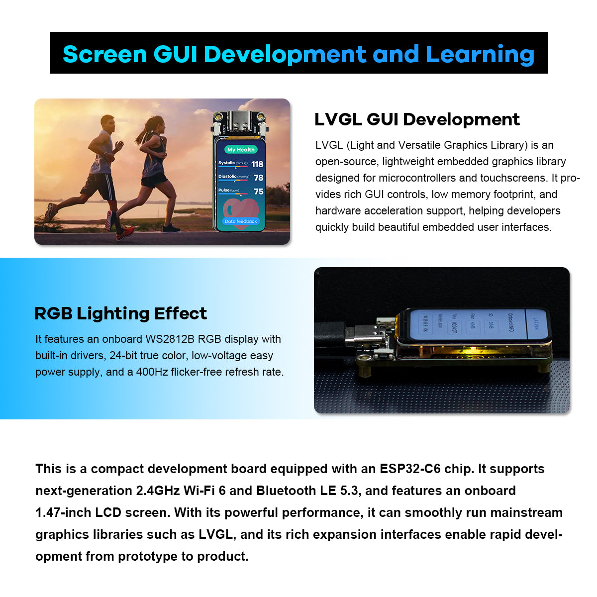 ESP32-C6 Module with 1.47inch Display Module Board Supports Wi-Fi 6 & BT ESP32 1.47 inch Display Type for Arduino