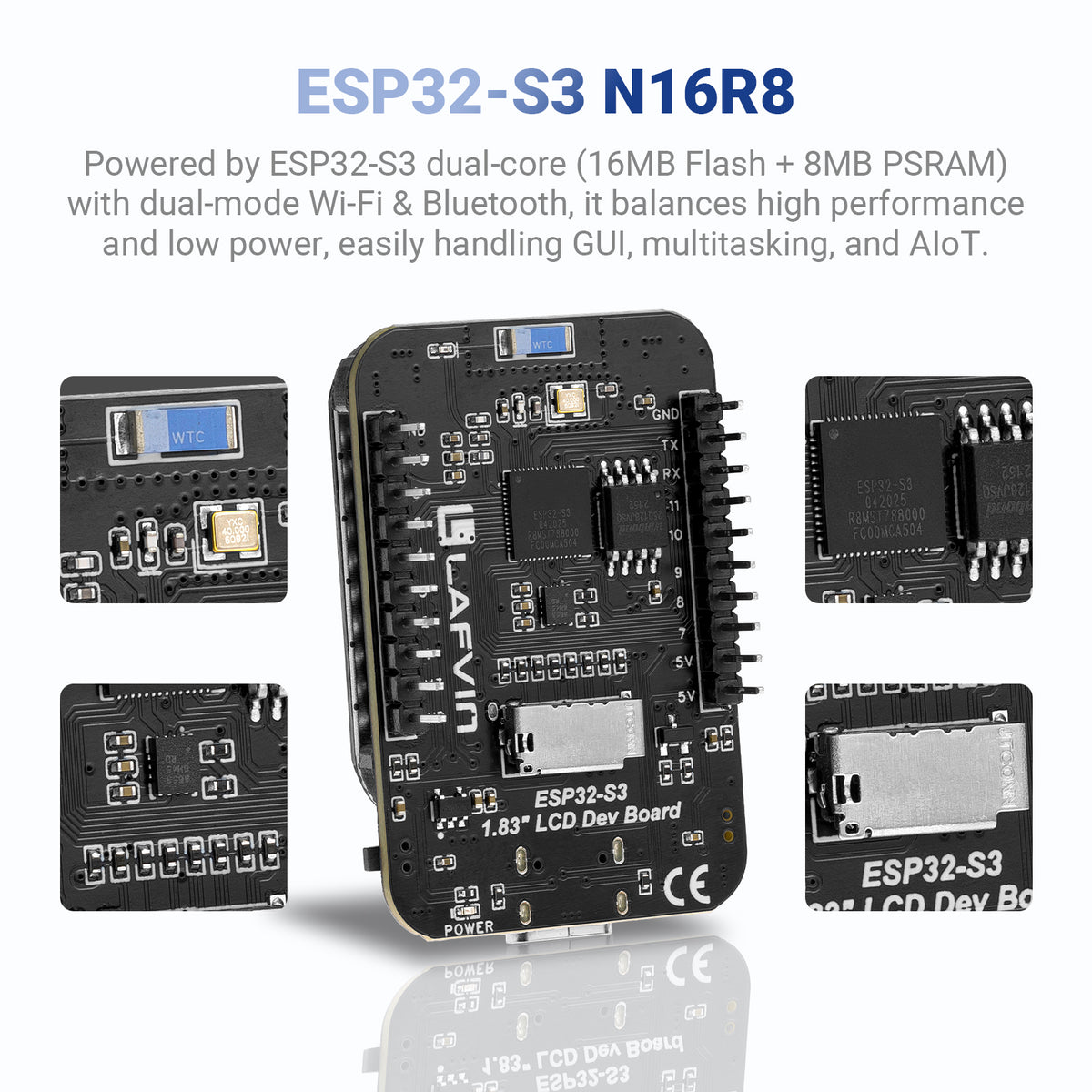 LAFVIN ESP32 S3 1.83 inch Development Board for Arduino IDE, Mini Display with ESP32-S3 N16R8 Chip