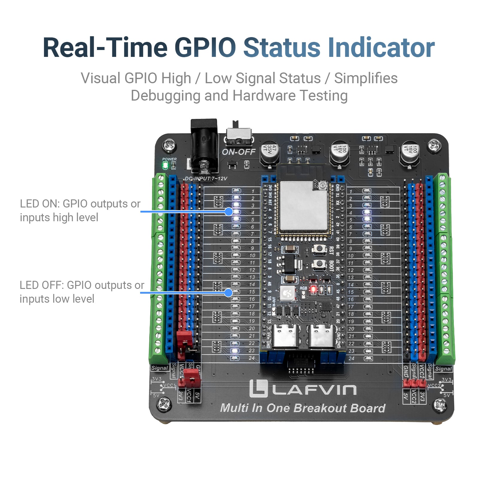 LAFVIN Multi in One Breakout Board, Multi-Channel GPIO Expansion Module Breadboard Extender for Arduino ESP32 ESP32-S3 Module