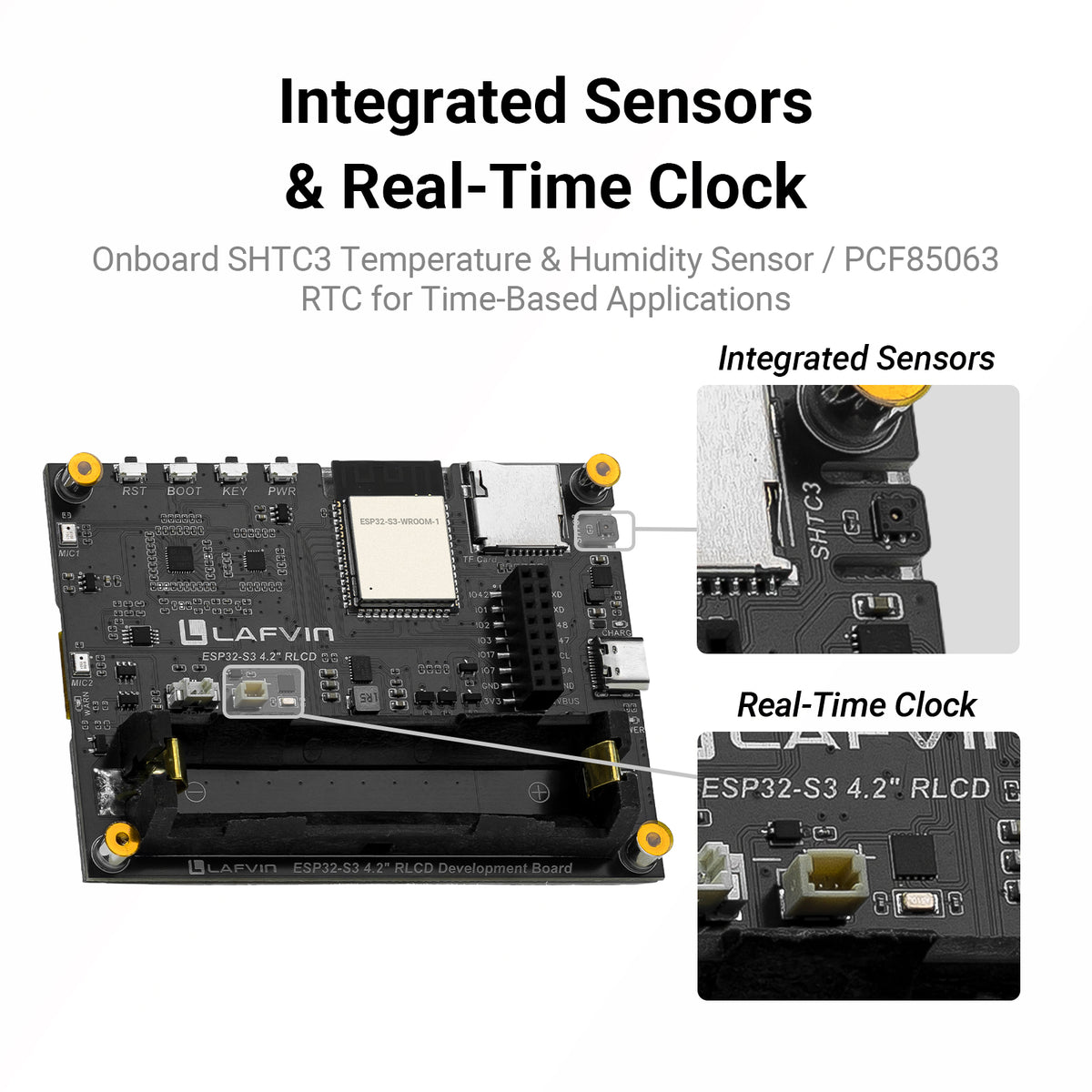 LAFVIN ESP32-S3 4.2 Inch Reflection Display Board, WiFi BLE with Microphone Temp Humidity Sensor RTC for IoT Project