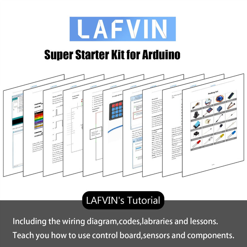 LAFVIN Super Learning Kit for UNO R3 CH340 - Uno R3 Breadboard / Holder Step Motor with Tutorial