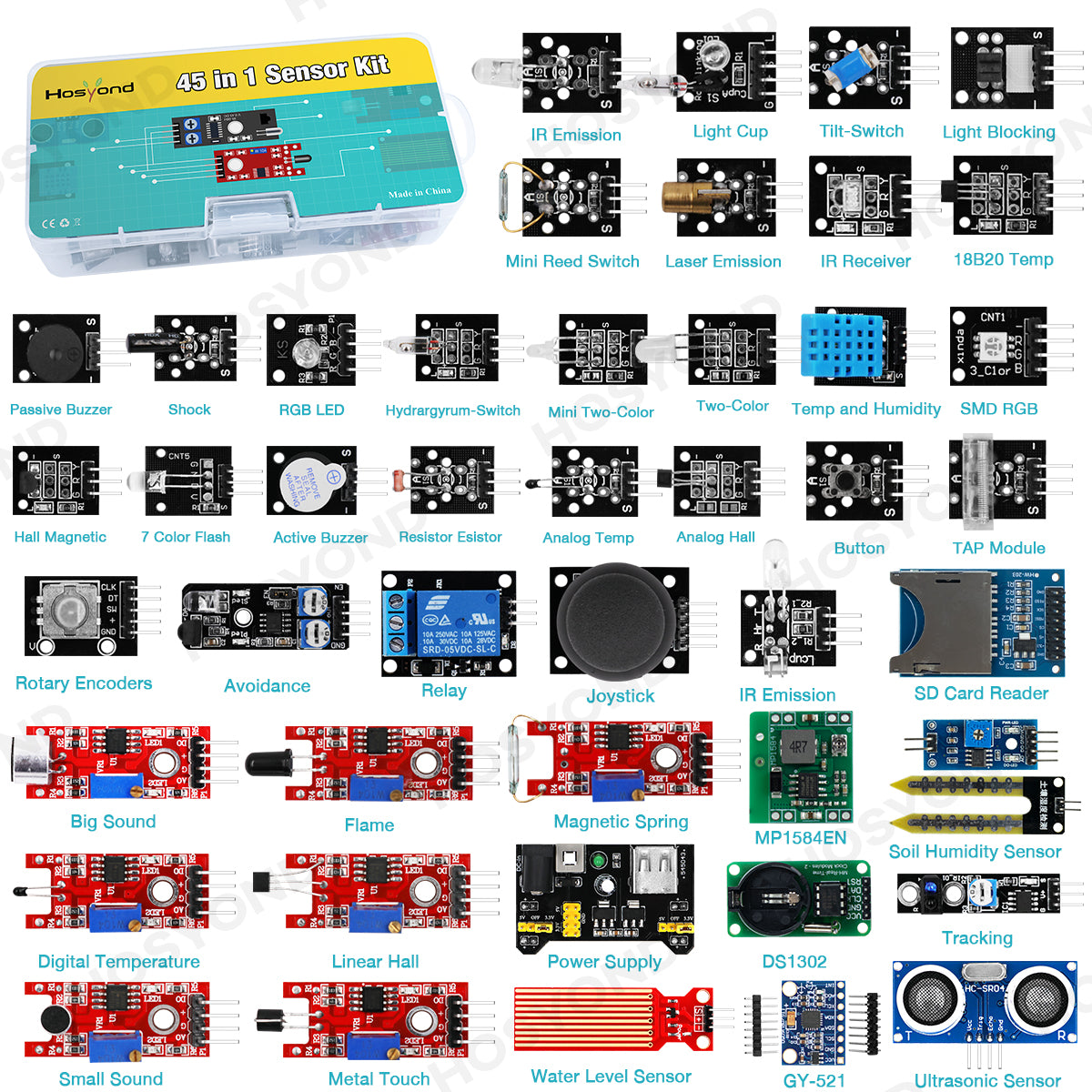 45 in 1 Sensor Module Starter Kit Sensor Module Starter Learning Suit Better Than 37 in 1 Sensor Kit for Arduino