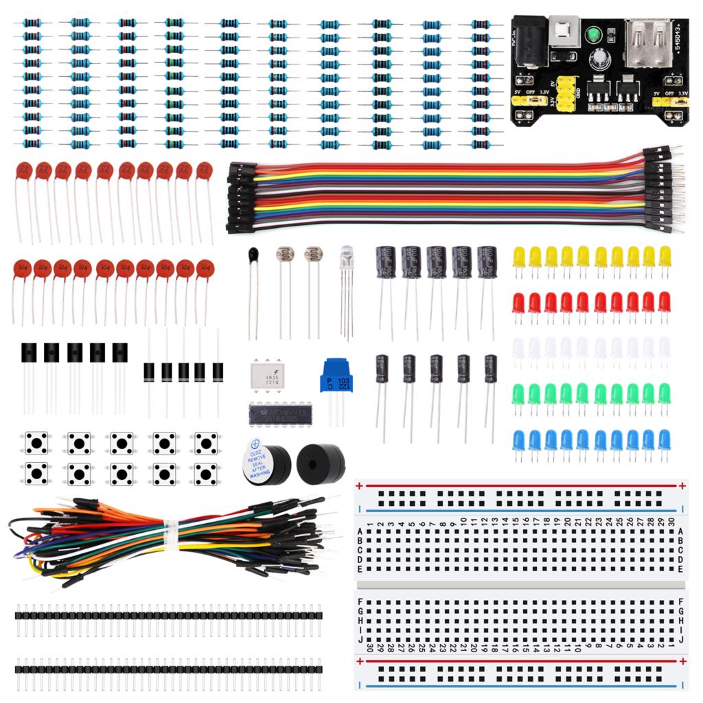 Electronic Component kit with Power Supply Module, Breadboard, Resistor, Capacitor, LED, Potentiometer for Arduino