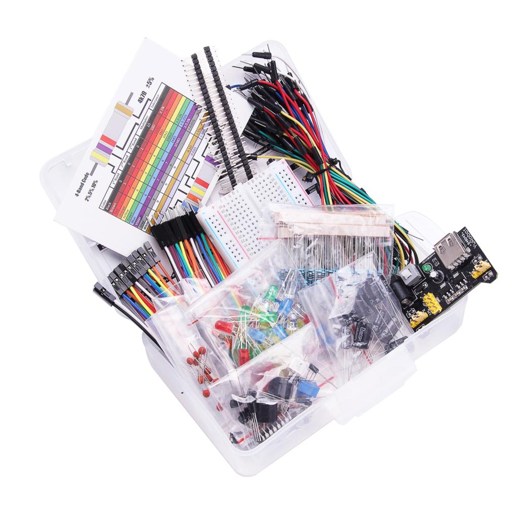Electronic Component kit with Power Supply Module, Breadboard, Resistor, Capacitor, LED, Potentiometer for Arduino