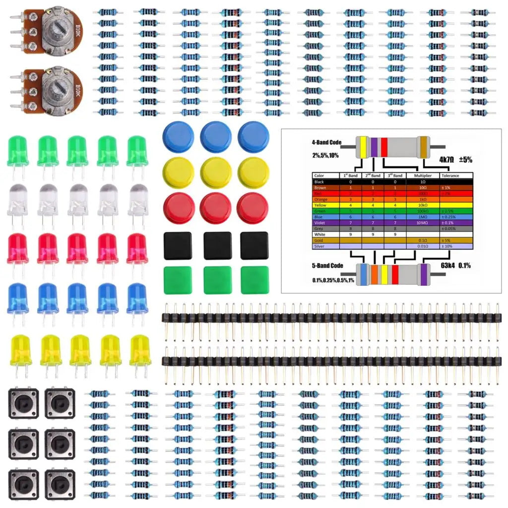 Electronics Component Pack with resistors, LEDs, Switch, Potentiometer for Arduino for UNO, MEGA2560, Raspberry Pi