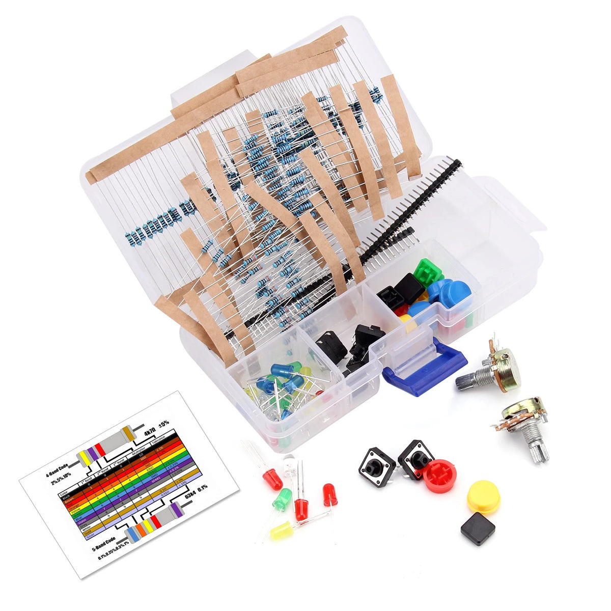 Electronics Component Pack with resistors, LEDs, Switch, Potentiometer for Arduino for UNO, MEGA2560, Raspberry Pi