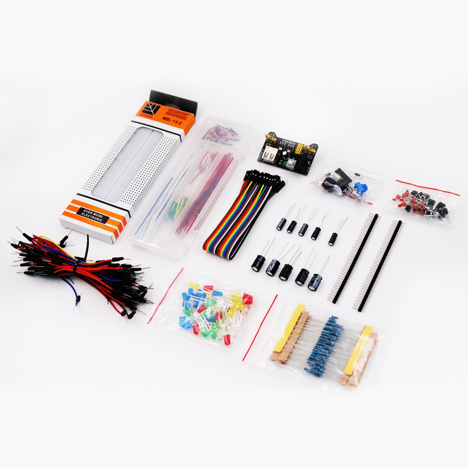 Electronics fun Kit Power Supply Module, Jumper Wire, Precision Potentiometer, 830 tie-points Breadboard for Arduino
