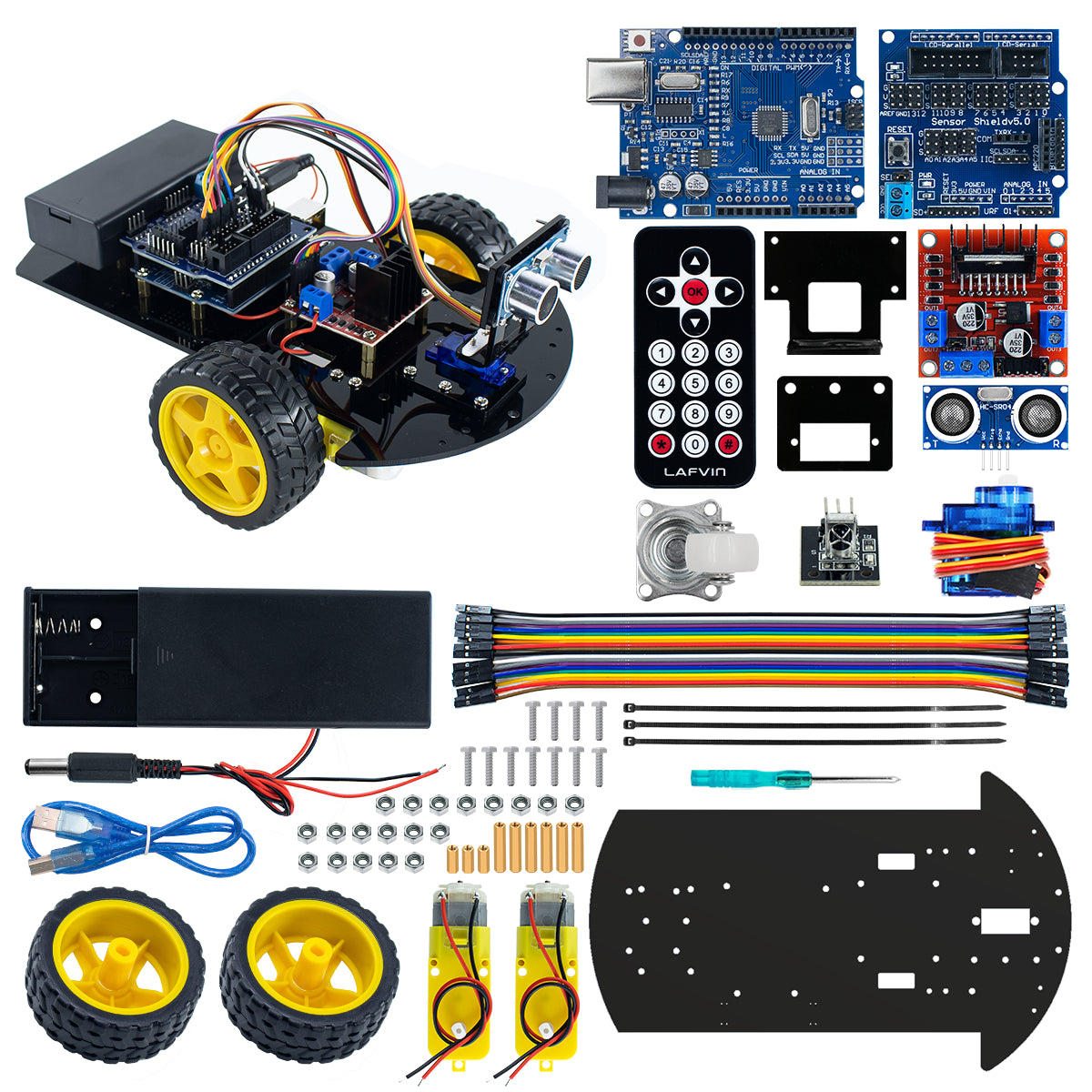 LAFVIN Smart Robot Car 2WD Chassis Kit with Ultrasonic Module, L298N Driver Board, Remote, IR Control for Arduino UNO DIY Kit