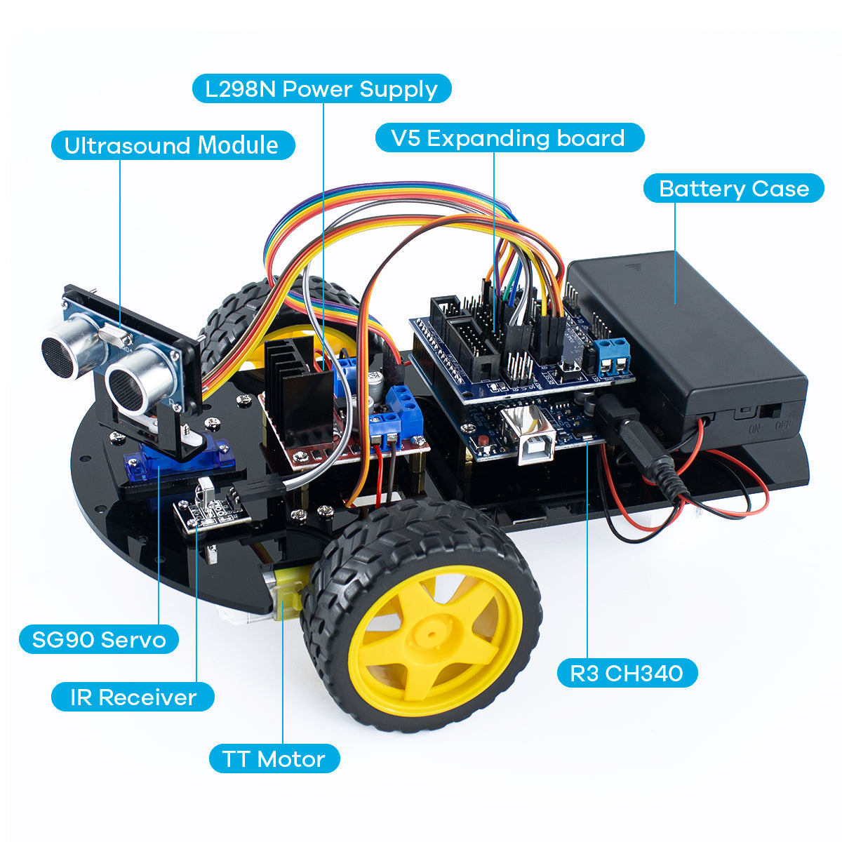 LAFVIN Smart Robot Car 2WD Chassis Kit with Ultrasonic Module, L298N Driver Board, Remote, IR Control for Arduino UNO DIY Kit