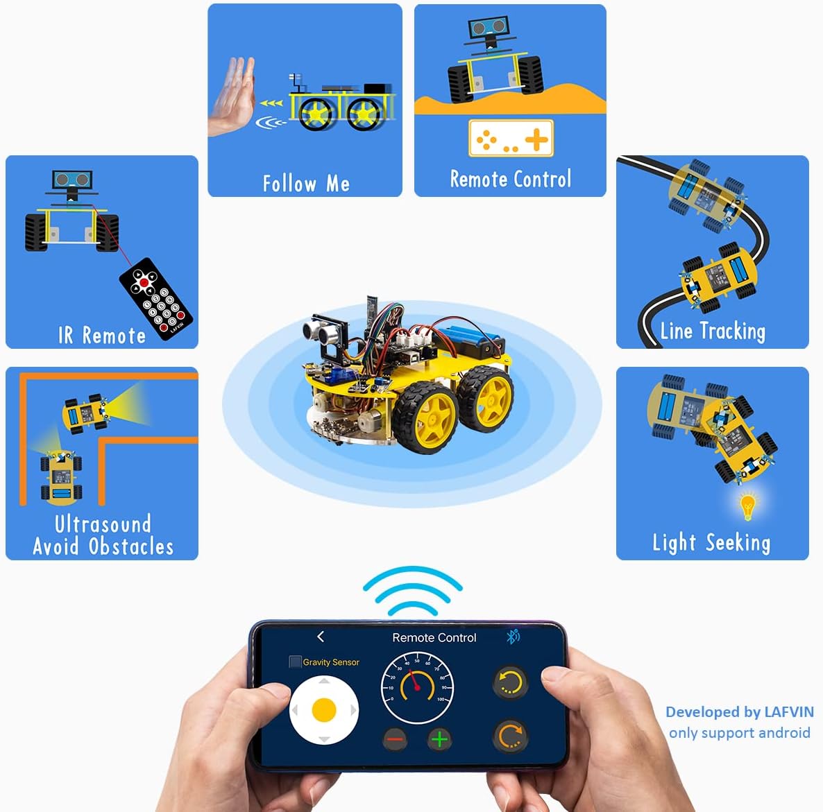 LAFVIN 4WD Smart Robot Car Kit Upgraded V2.0 for Arduino Starter Set STEM Intelligent Robot Car