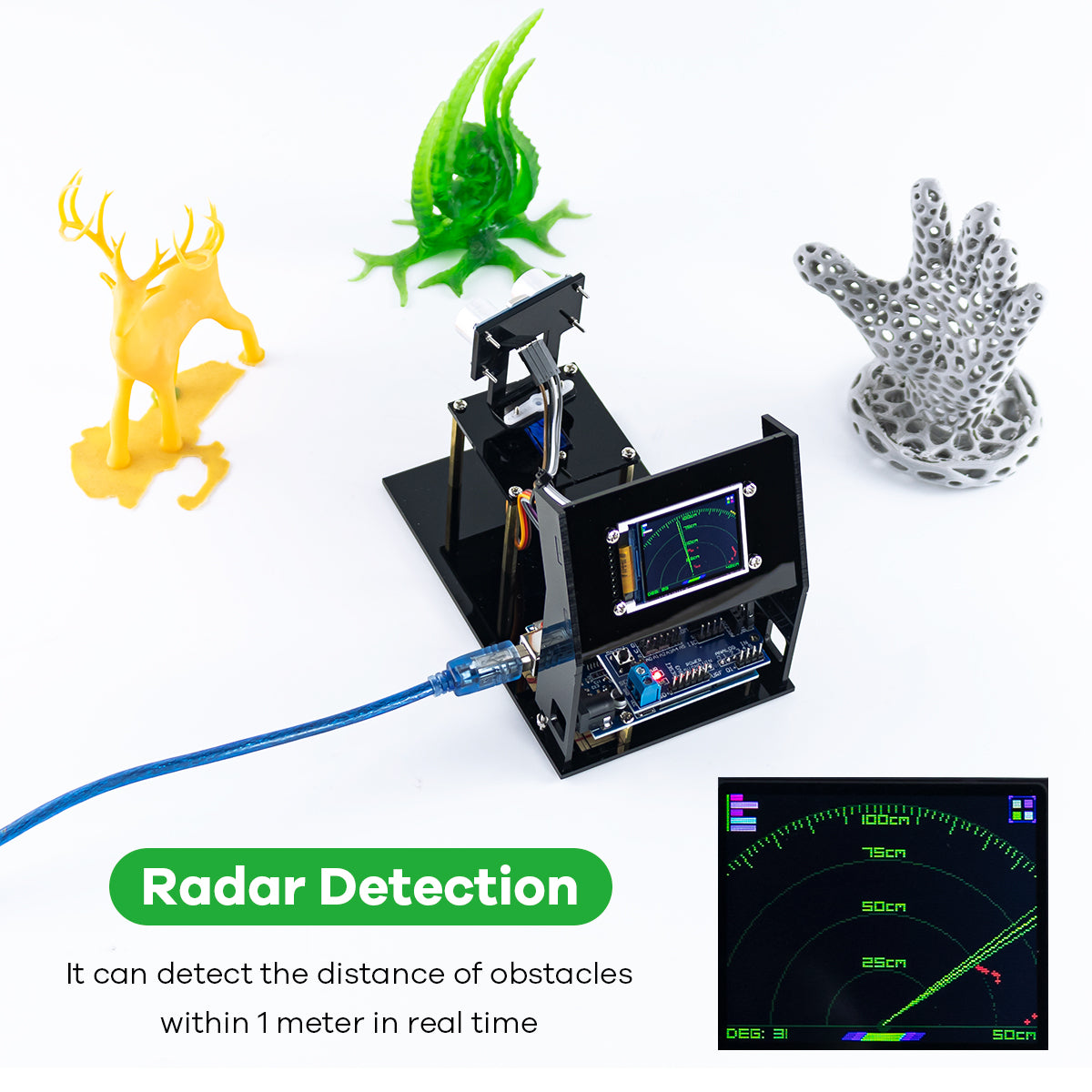LAFVIN Simulation Ultrasonic Radar Sensor Module for Arduino DIY Kit 180-Degree Scanning Detector with 1.8" SPI TFT Screen