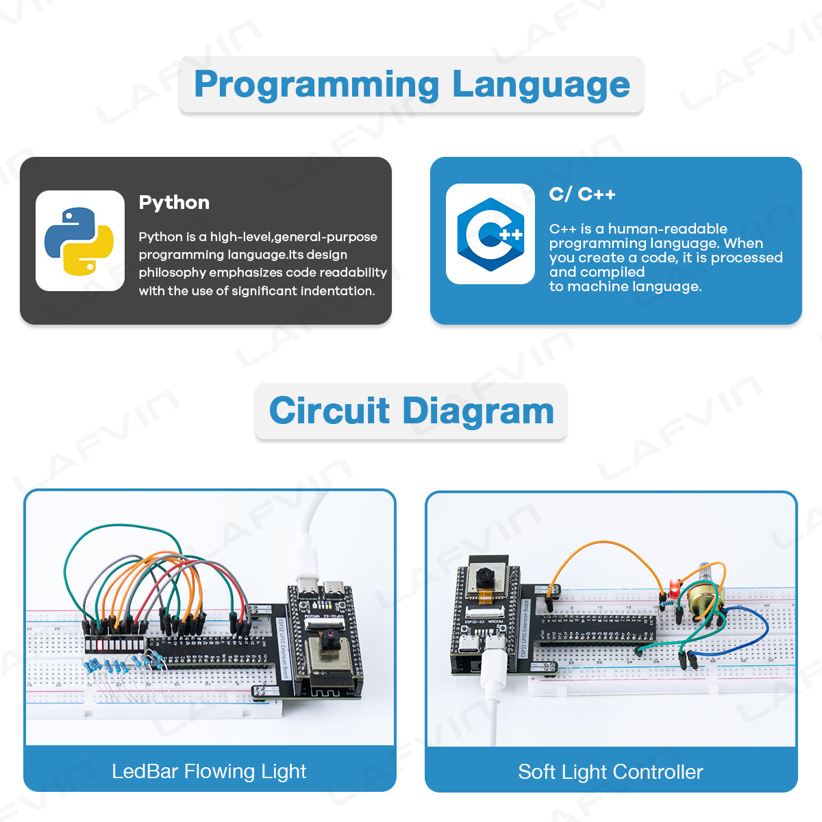 LAFVIN Basic Starter Kit for ESP32-S3-WROOM for Arduino IDE Programming Learning Kit with Tutorial