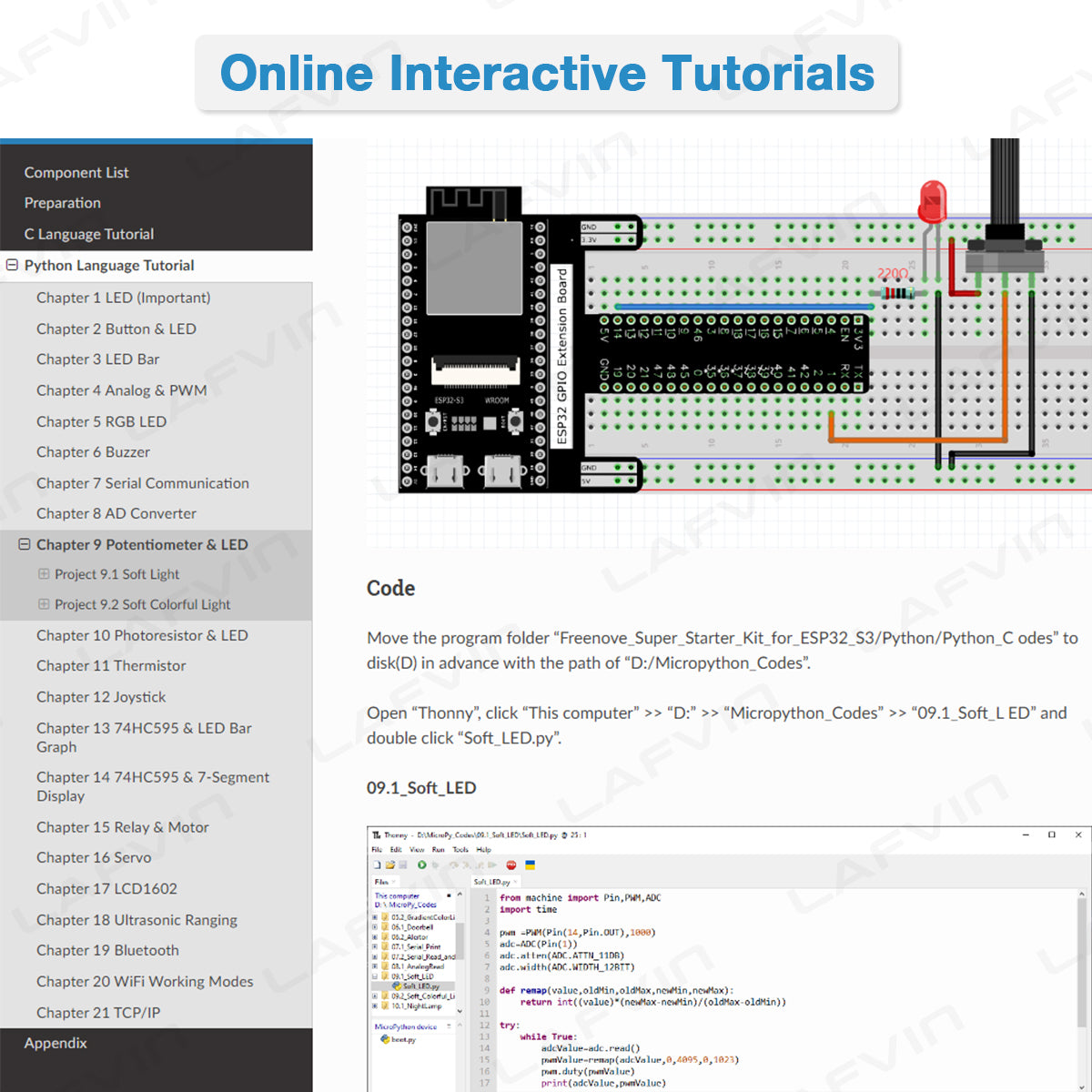 LAFVIN Basic Starter Kit for ESP32-S3-WROOM for Arduino IDE Programming Learning Kit with Tutorial