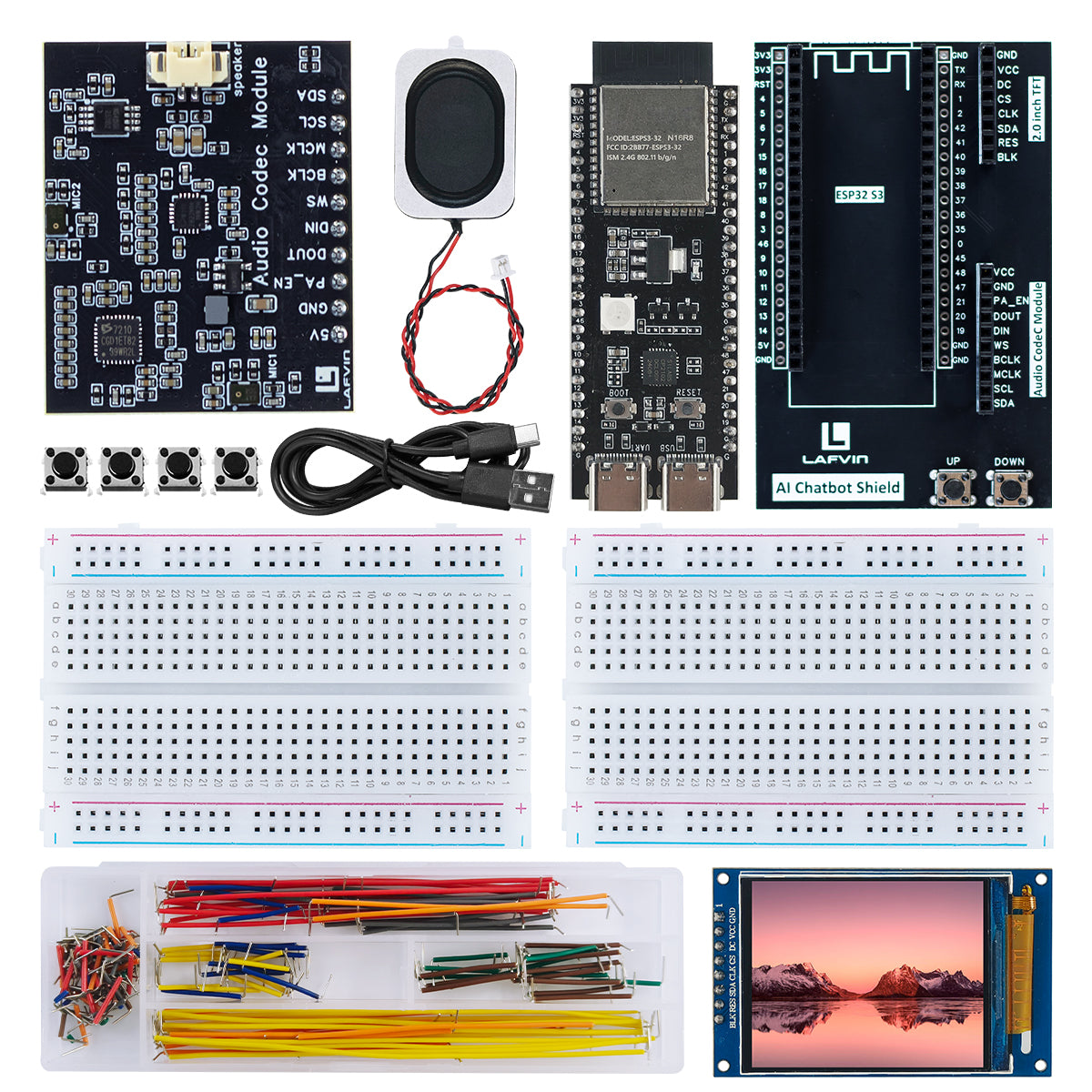 LAFVIN AI Chatbot Kit for ESP32 S3 Control Board Xiao Zhi AI Chatbot DIY Emotional Communication Learning Kit