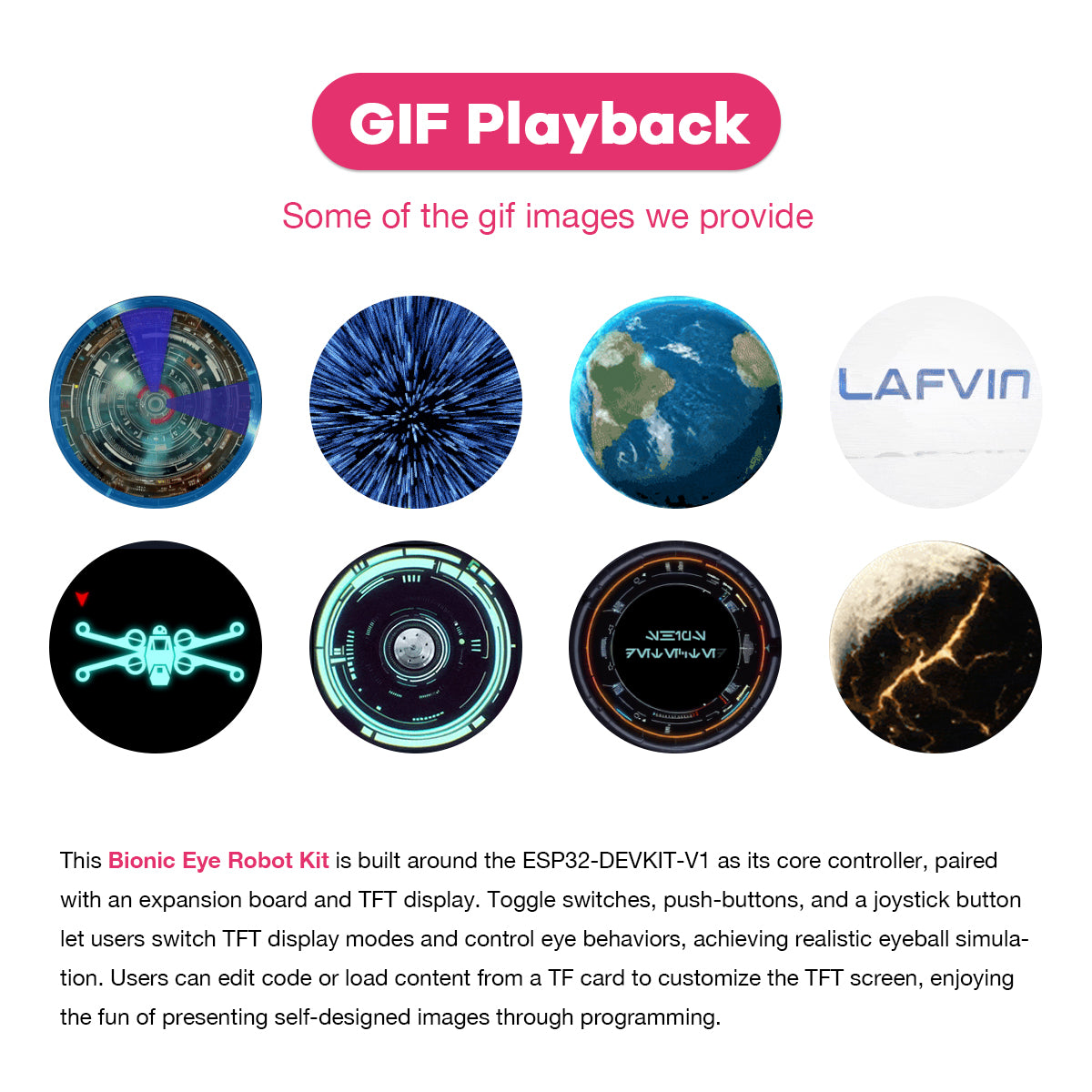 LAFVIN Bionic Eye Robot Kit with ESP32-DEVKIT-V1 Controller Module Programming, Programmable Kit, Includes Expansion Board