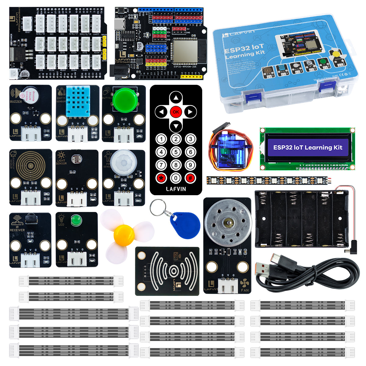 LAFVIN ESP32 IoT Learning Kit,ESP32 Core Controller Board with Multifunction Sensor Blocks,RFID Sensing Module,PIR Sensor Module