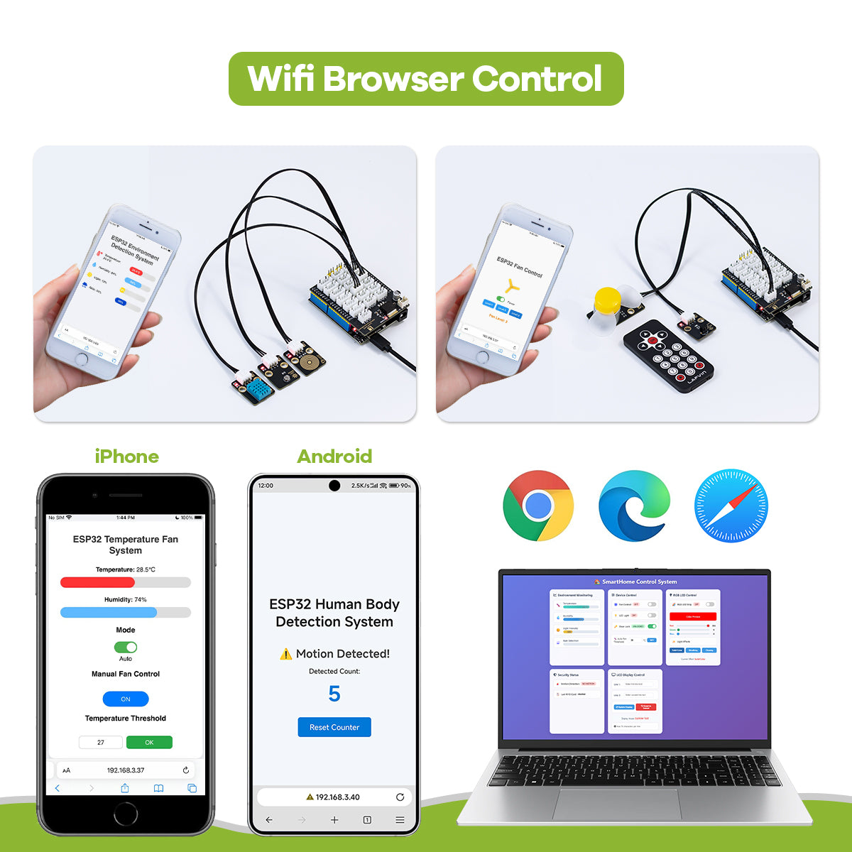 LAFVIN ESP32 IoT Learning Kit,ESP32 Core Controller Board with Multifunction Sensor Blocks,RFID Sensing Module,PIR Sensor Module