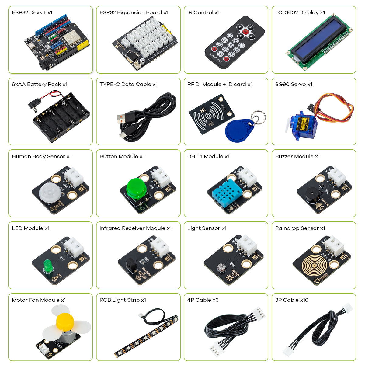 LAFVIN ESP32 IoT Learning Kit,ESP32 Core Controller Board with Multifunction Sensor Blocks,RFID Sensing Module,PIR Sensor Module