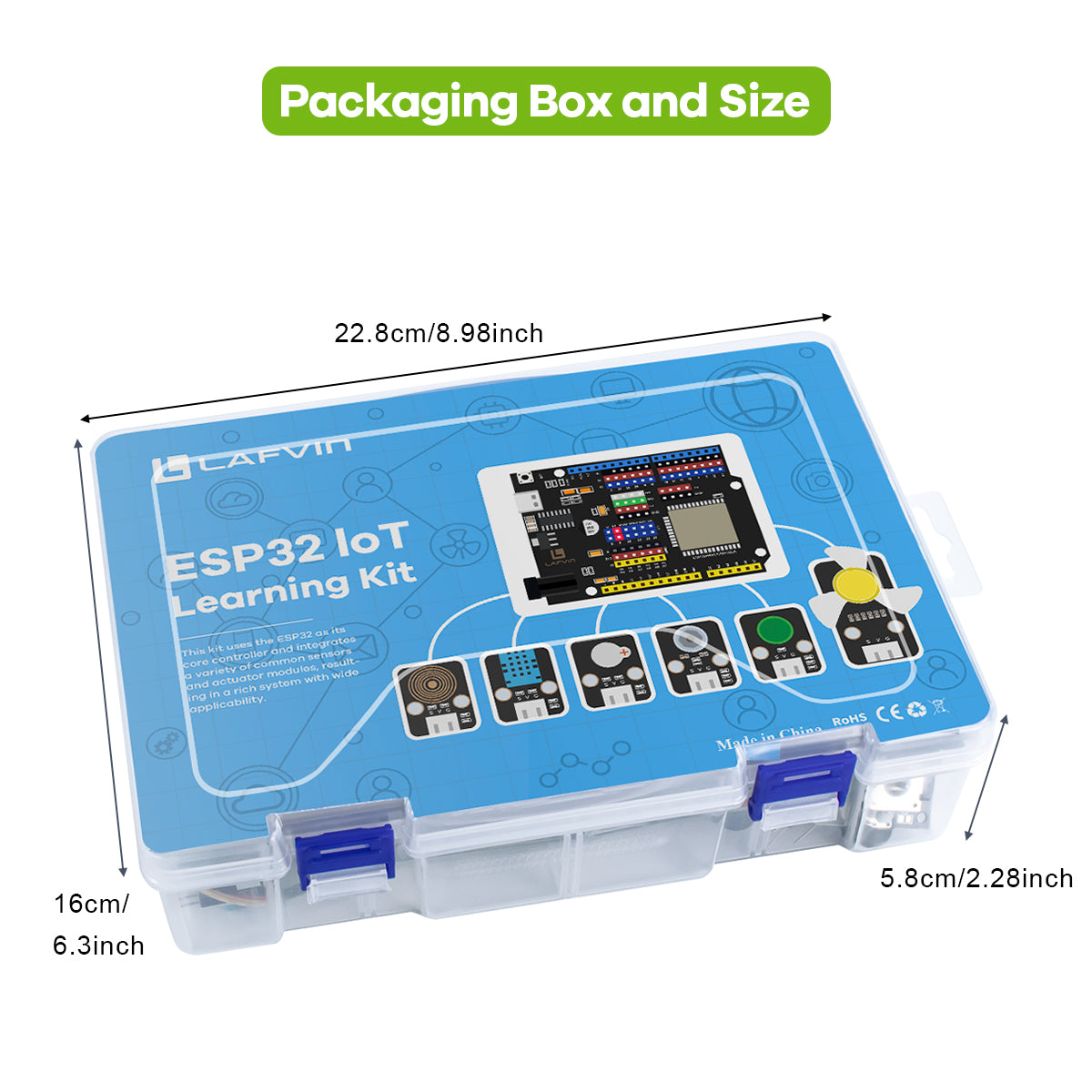 LAFVIN ESP32 IoT Learning Kit,ESP32 Core Controller Board with Multifunction Sensor Blocks,RFID Sensing Module,PIR Sensor Module