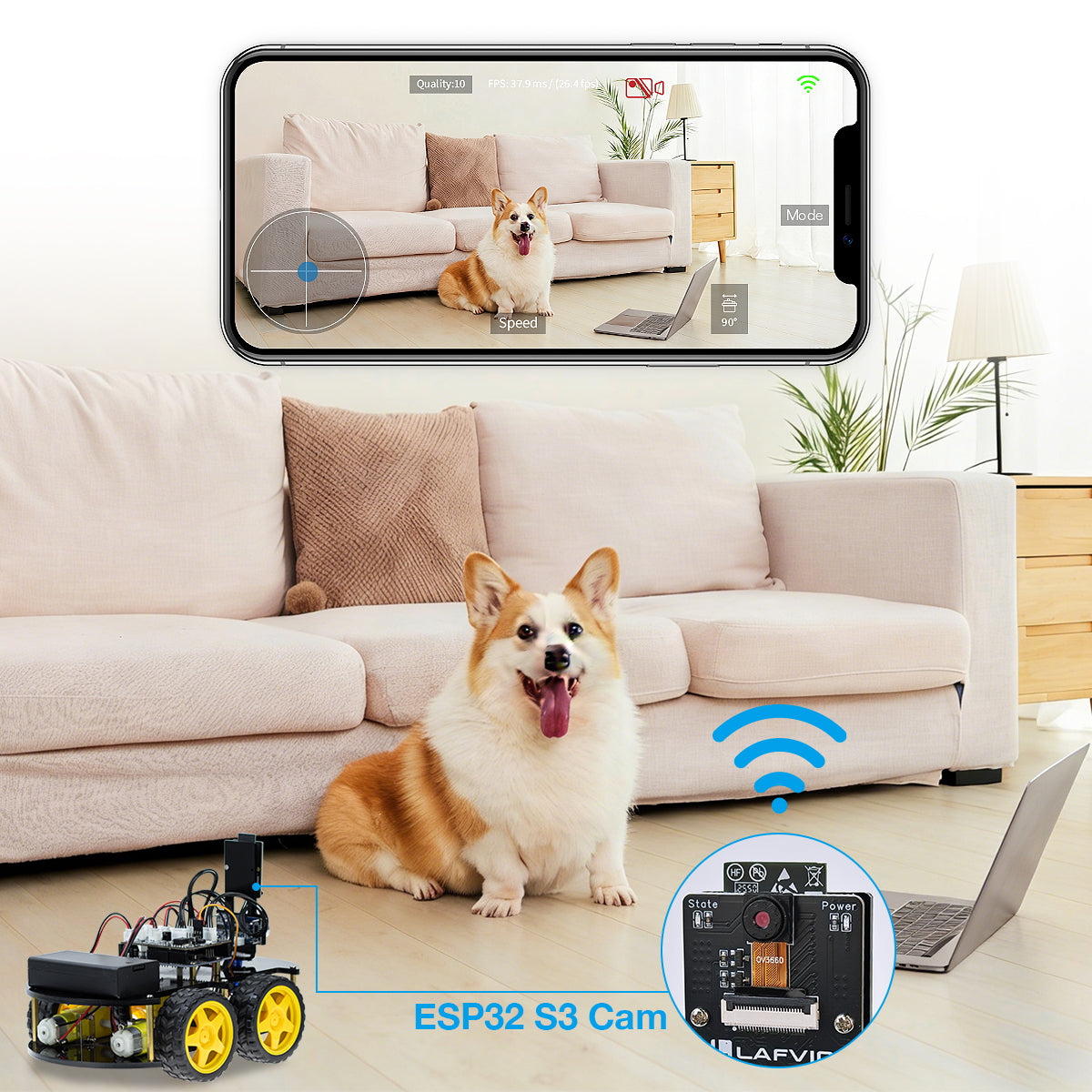 LAFVIN Smart Robot Car with Camera ESP32-S3 WROOM for Arduino Remote-controlled Robot Car DIY Assembly Programming Learning Kit