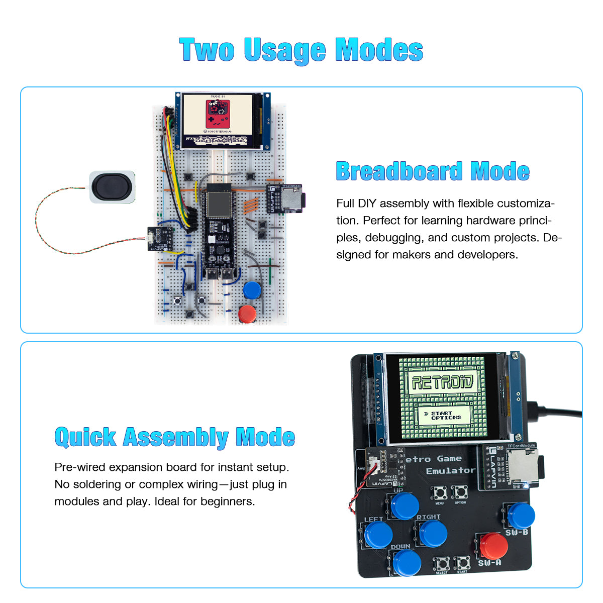LAFVIN ESP32S3 Retro Game Console Kit with 2.4-inch TFT-SPI Screen Integrated Circuit DIY Programming Kit