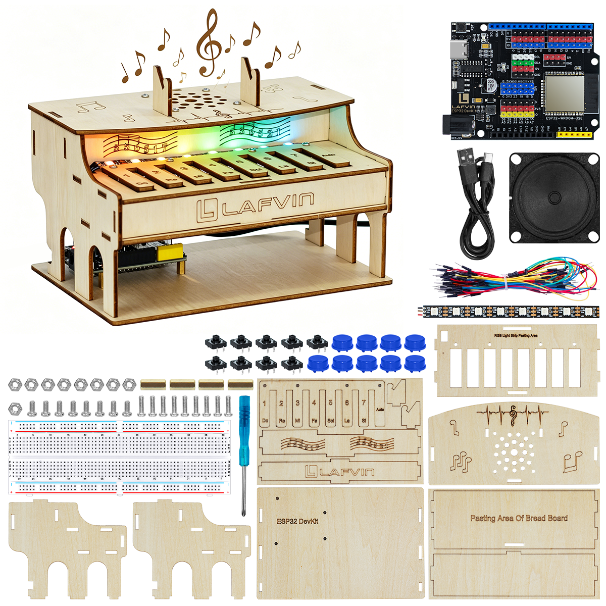 LAFVIN DIY ESP32 Electronic Piano Kit Robot Starter Automation Projects Wooden Piano Music Learning Kit