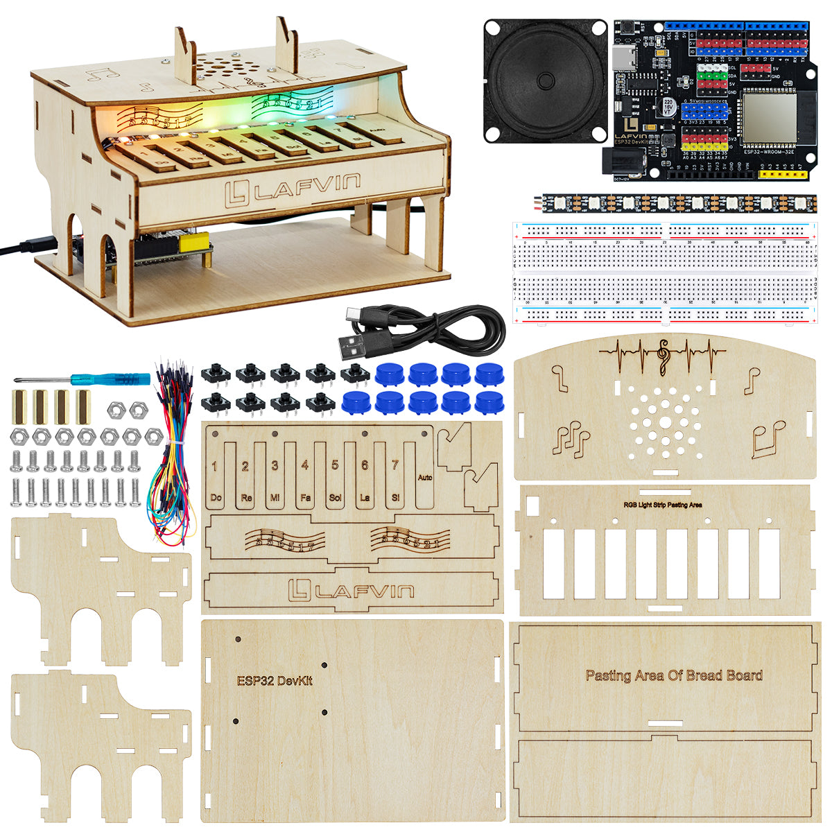 LAFVIN DIY ESP32 Electronic Piano Kit Robot Starter Automation Projects Wooden Piano Music Learning Kit