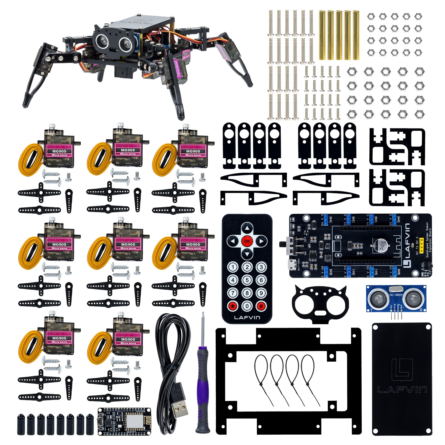 LAFVIN Quadruped Bionic Spider Robot Kit with ESP8266 Controller,4-Legged Programmable Bionic Crawling Robot Kit