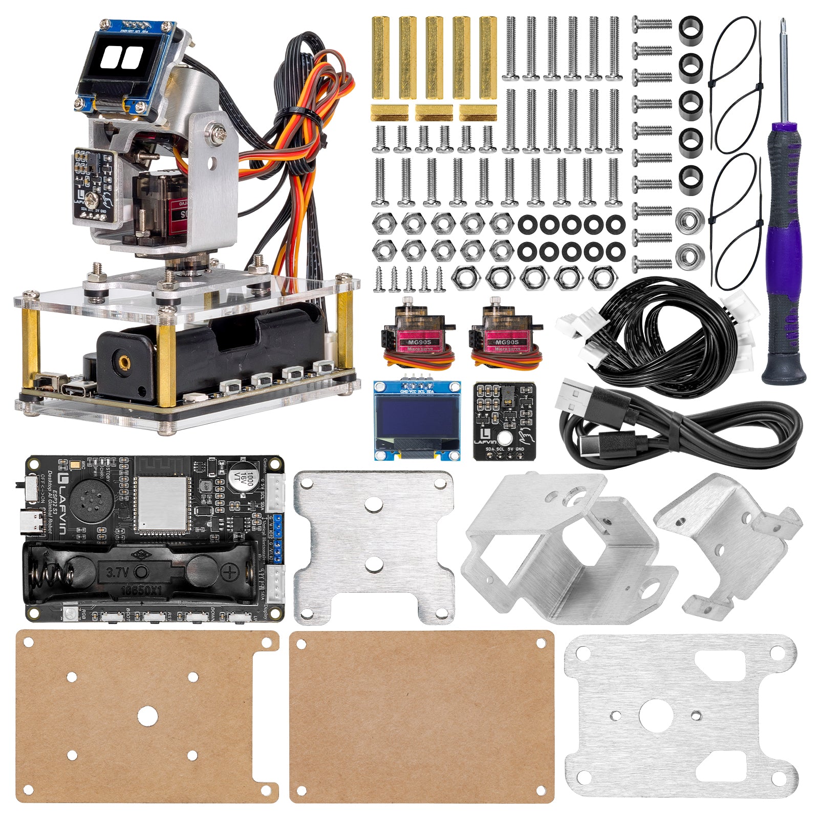 LAFVIN ESP32-S3 Desktop AI Gimbal Robot DIY Electronic Project Kit Desktop Robot Supports Gesture Recognition and Intelligent Voice Interaction Functions