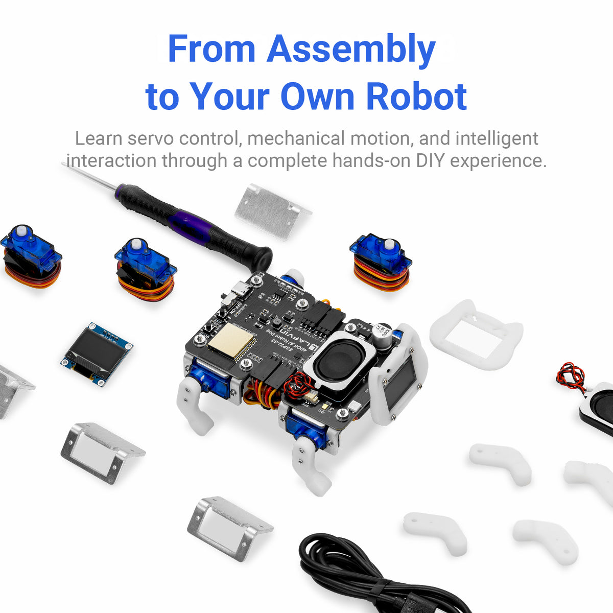 LAFVIN ESP32 S3 4DOF AI Robot Dog Kit Integrating AI Voice Interaction, Bionic Motion, OLED Facial Expression Display
