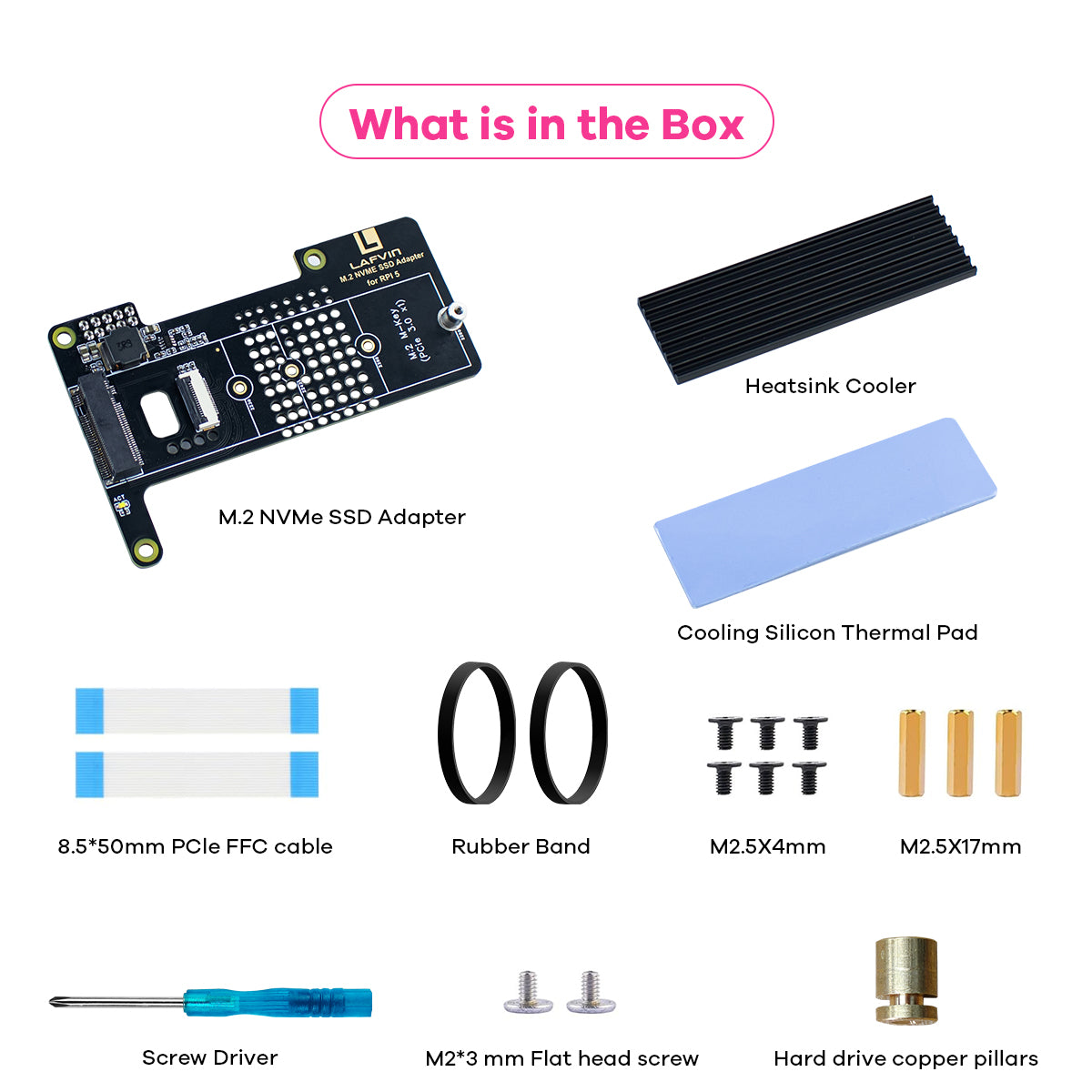 LAFVIN M.2 NVMe SSD Adapter for Raspberry Pi 5 - PCIe Gen3 High-Speed, Compatible with 2230/2242/2260/2280 sizes